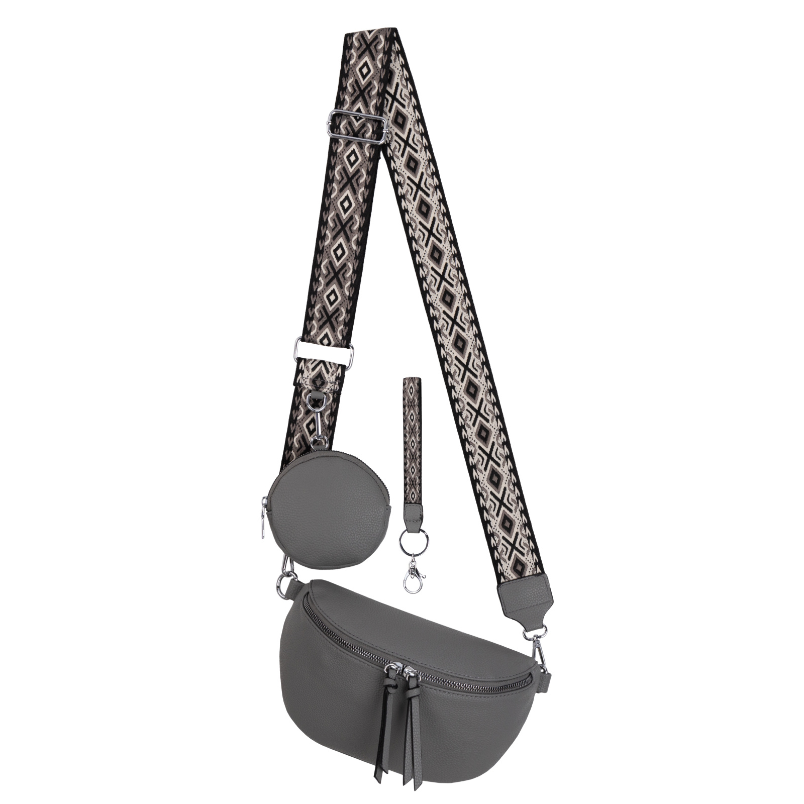 Fanny Pack Shoulder Bag Crossbody Bag Hip Bag Faux Leather Italy-design Grey
