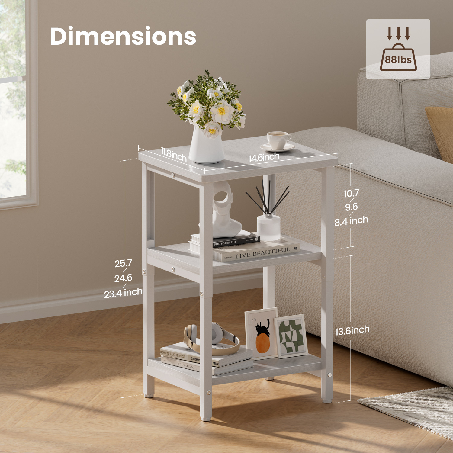 TEMU 3 Tier Side Table, End Table With Storage Shelf, Adjustable Height Nightstand For Bedroom, Living Room, Office And Any Small Space, Easy To