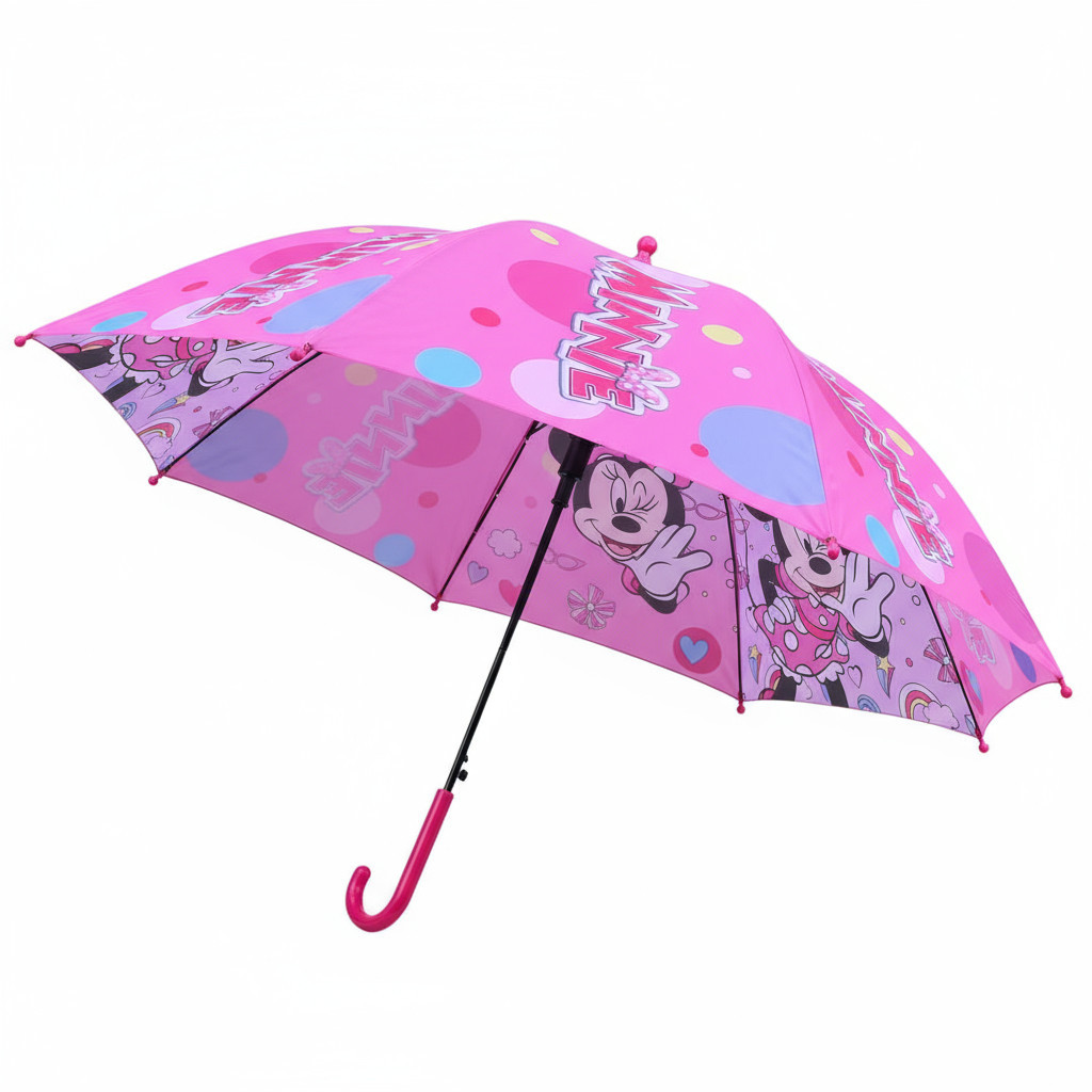 Minnie Mouse Umbrella for Girls with Automatic Opening, 8-Rib Structure, and Mickey Mouse Design