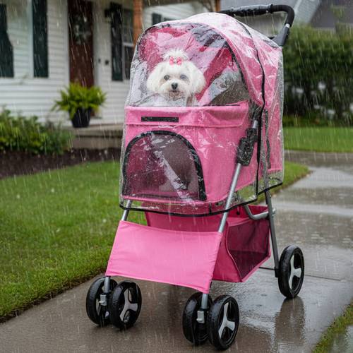 foldable pet stroller with rain cover portable foldable outdoor walking cart with large space hand pull design durable oxford fabric ergonomic handle ventilation mesh lightweight sturdy frame for small to medium dogs outdoor carrier pet car dog cart pushchair dog cats
