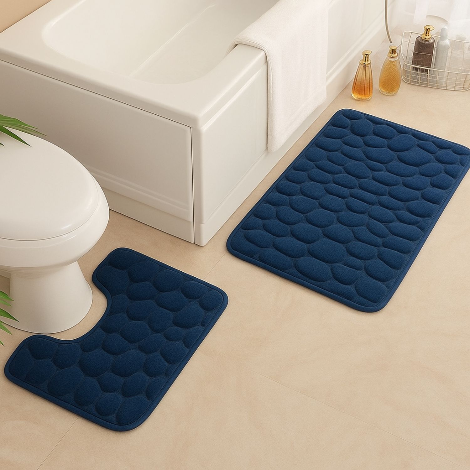 TEMU 2pcs Pebbles Textured Memory Foam Bath Mat Bathroom Anti-slip Bath Mat, Pvc Bottom, Thickened Sponge Quickly Absorbs Moisture, , Suitable For