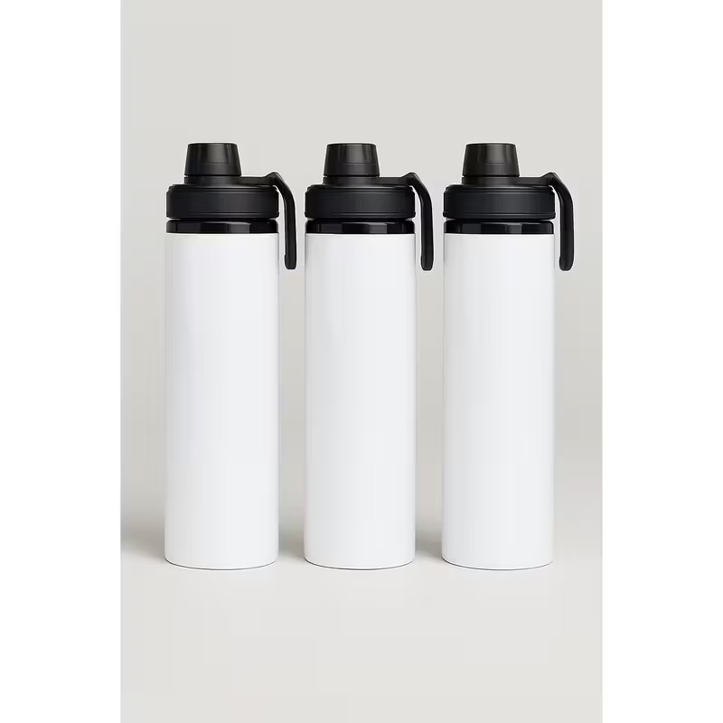 TEMU 600ml White Stainless Steel Water Bottle With And Carry Handle