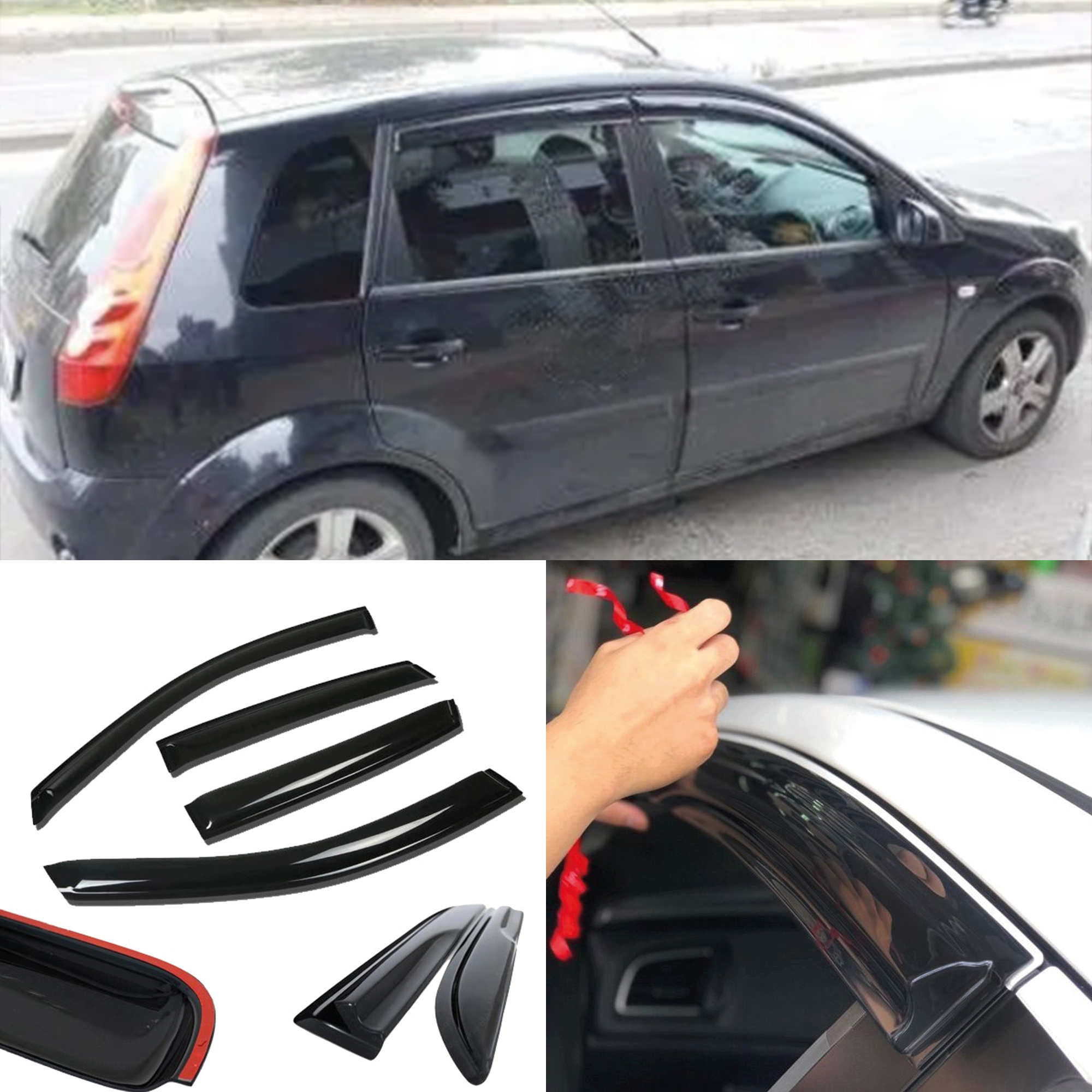 Image of Window Visor For Ford Fiesta 2002-2009 4pcs Cars Accessories Rain Guard Vent Wind Deflector Weathershield Moulding Trim Thickened Sun And Rain