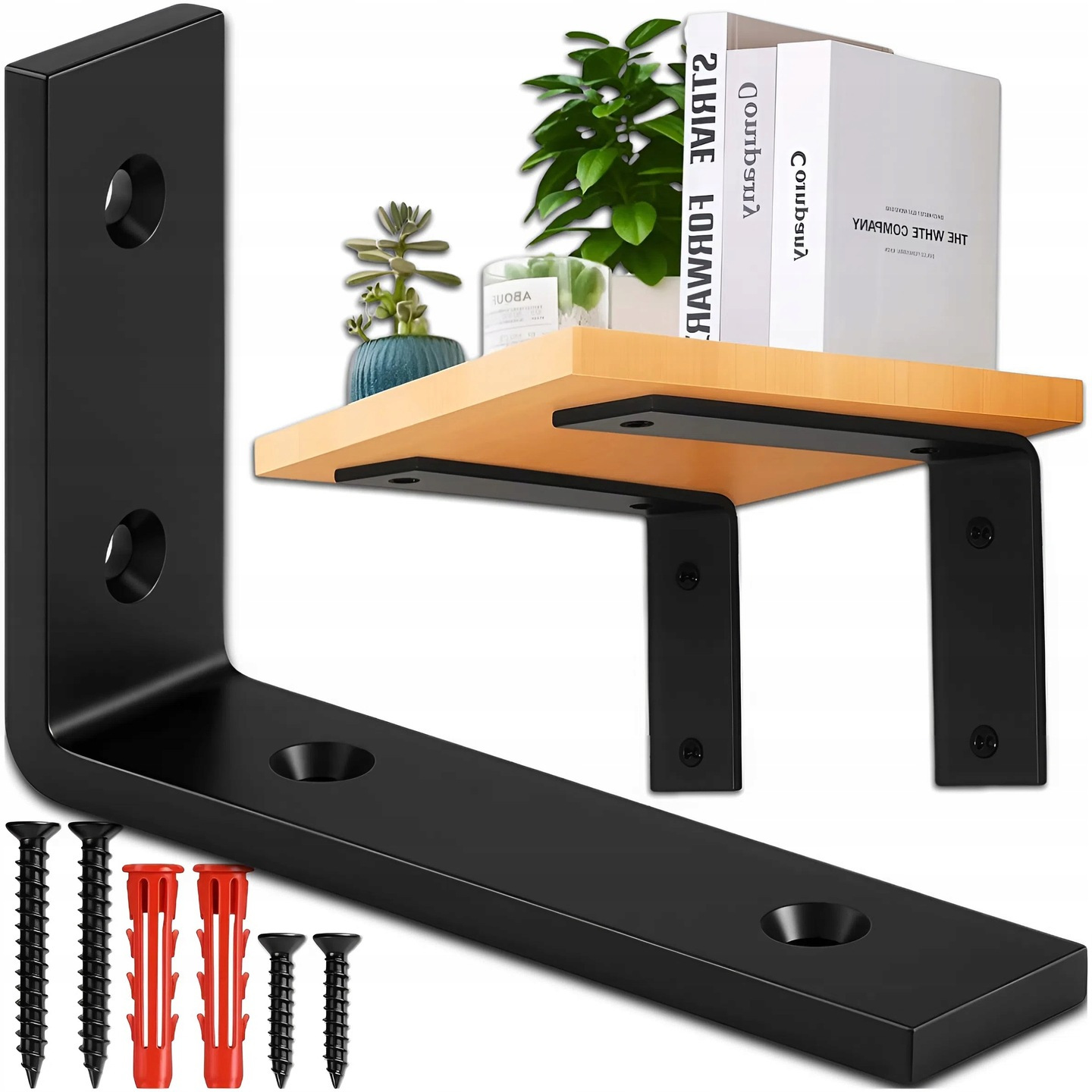 TEMU Industrial Loft Shelf Support Metal Bracket 20 Cm With Screws Black Matte Powder Coated Finish With 4 Holes Load 30 Kg Solid Support For Wooden,