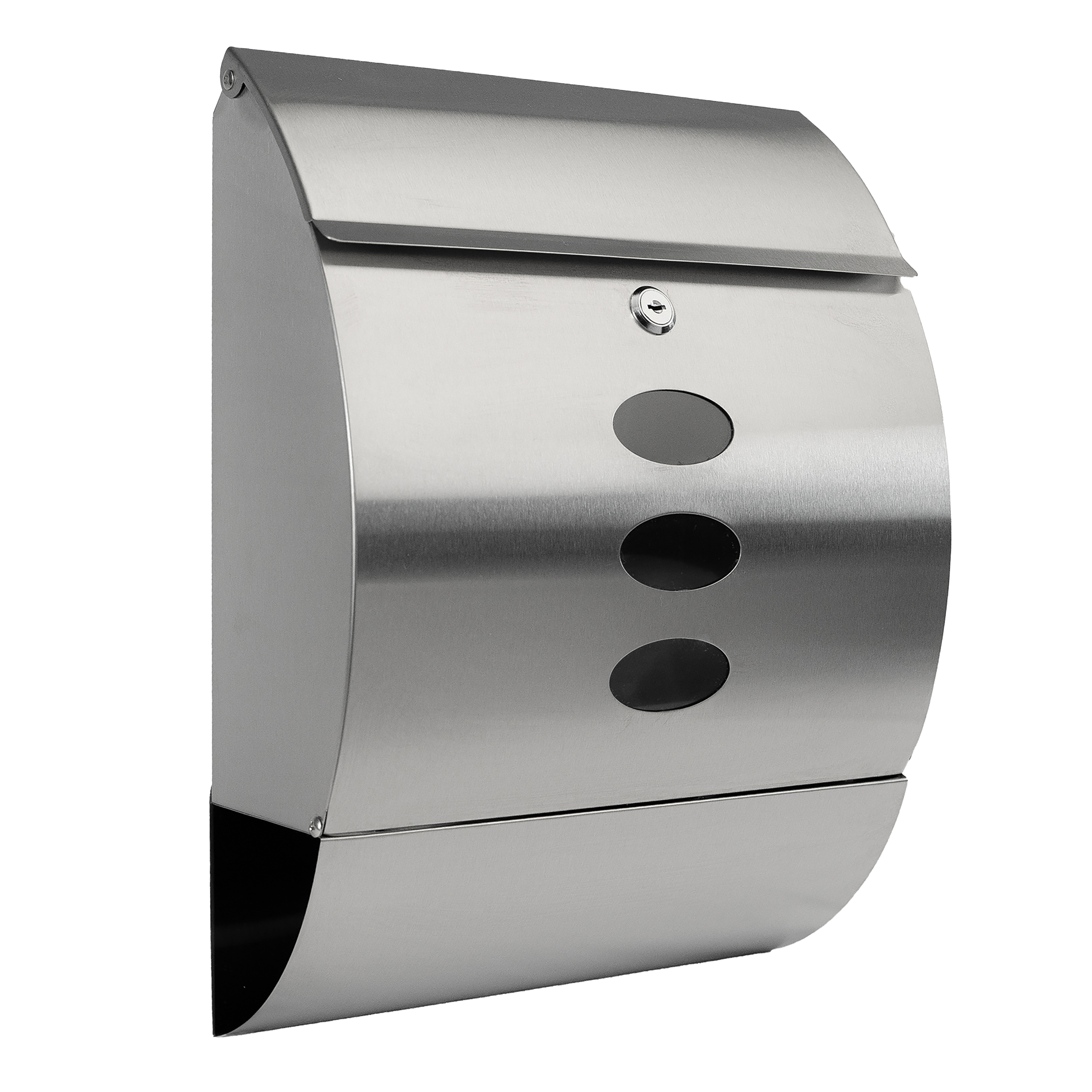 Silver Stainless Steel Wall-mounted Mailbox With Newspaper Compartment, Lockable – Includes 2 Keys, 3 Viewing Windows, Round Design, Mounting Hardware