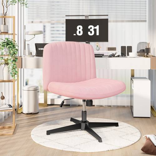 ergonomic cross legged office chair armless no wheels chair wide soft flannel 360 swivel height adjustable for home beige