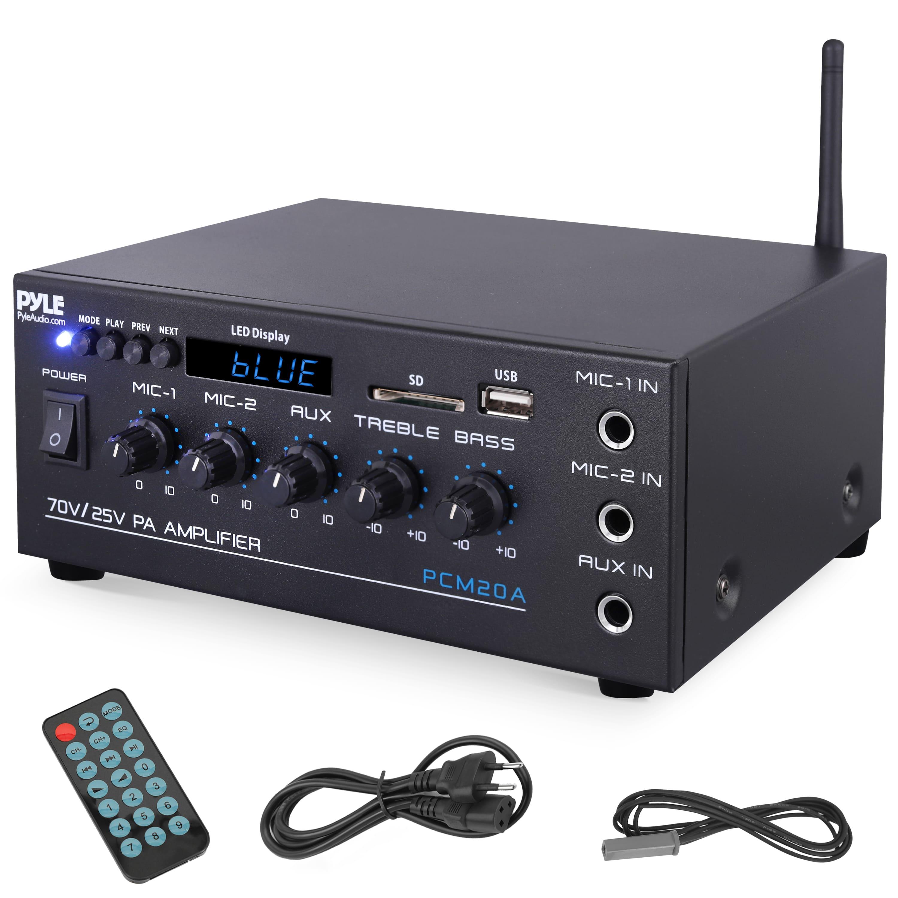 Amplifier, 40w Bluetooth Amplifier, Mini Amp With Aux, 2 Mic , Com/8-ohm/25v/70v Speaker Outputs – And Treble Control, Stereo For Home Theater, Studio & Theater