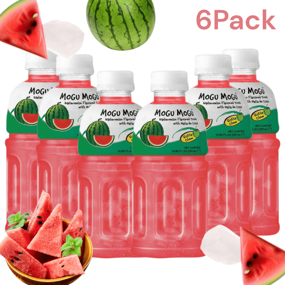6 Bottles Mogu Mogu Watermelon Drink With Coconut Jelly, Refreshing Thirst Quencher With Fruit Pieces, 6×320 Ml, Exotic Delight