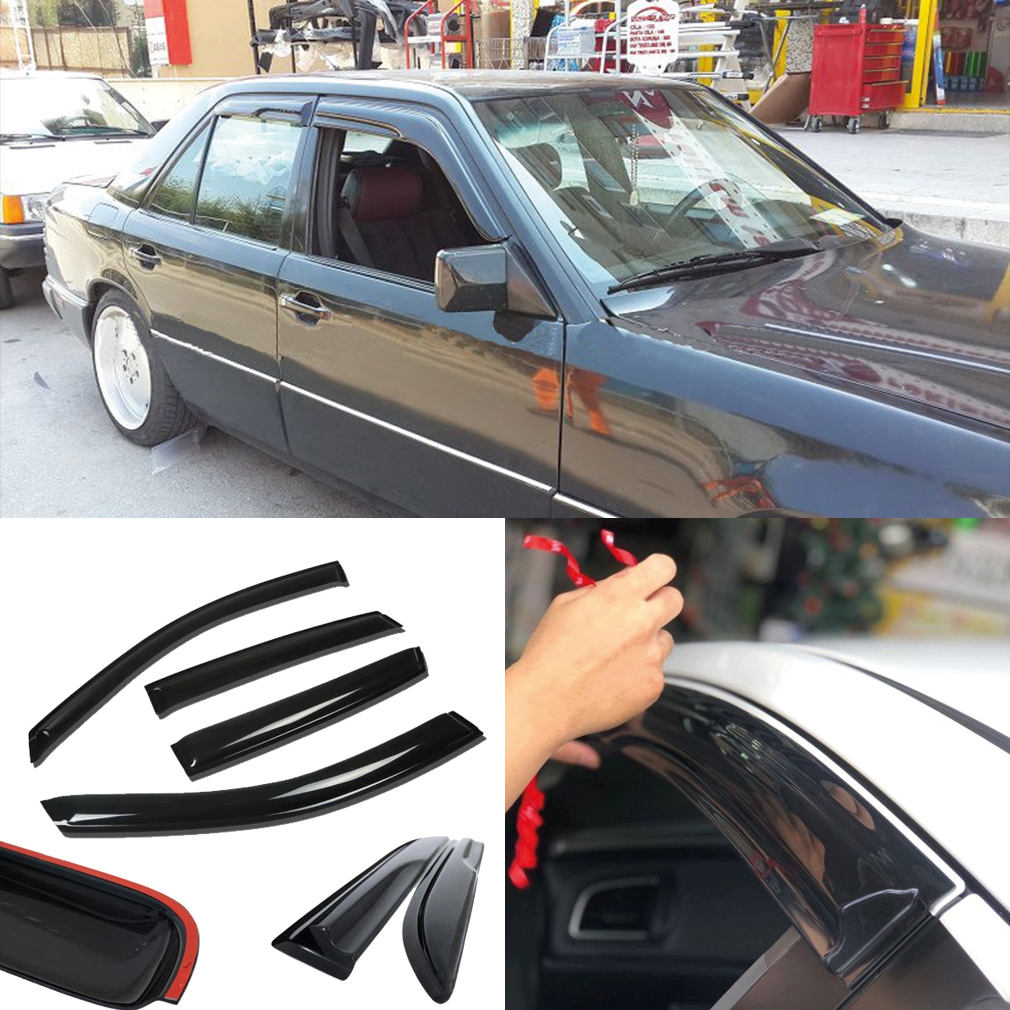 Image of Window Visor For Mercedes 1990-1995 4pcs Cars Accessories Rain Guard Vent Wind Deflector Weathershield Moulding Trim Thickened Sun And Rain
