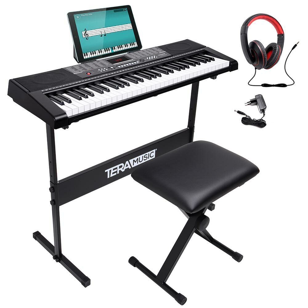 Image of Bakaji Electronic Electronic Piano Keyboard, 61-key Multifunctional Digital Piano With Stool Stand, Headphones, 255 , Usb/aux Input, And Music Stand