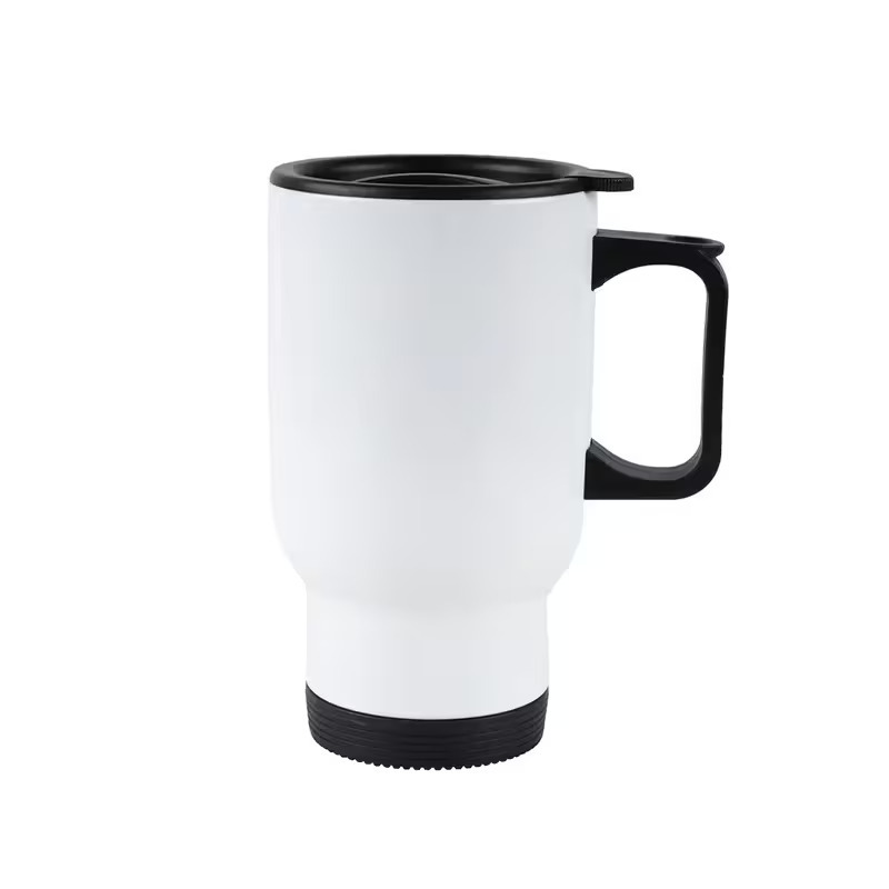 TEMU White Stainless Steel Travel Mug With Insulated Handle And Lid – Fits Car Cup Holders – Drink Thermal Cup – Dishwasher Safe – 450ml