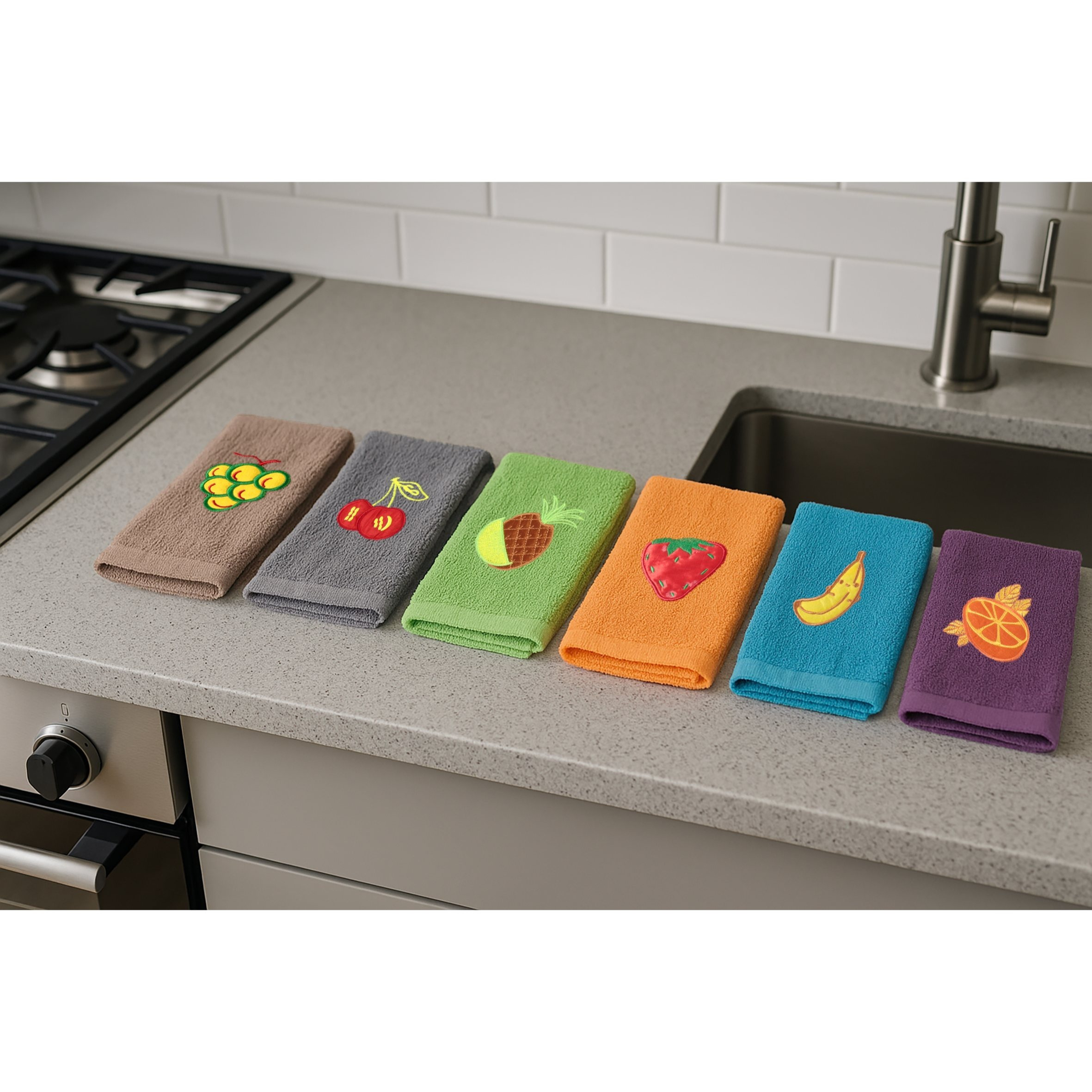 TEMU Juego de 6 paños de cocina de felpa 50X50 cm - de frutas coloridas, súper absorbentes y suaves