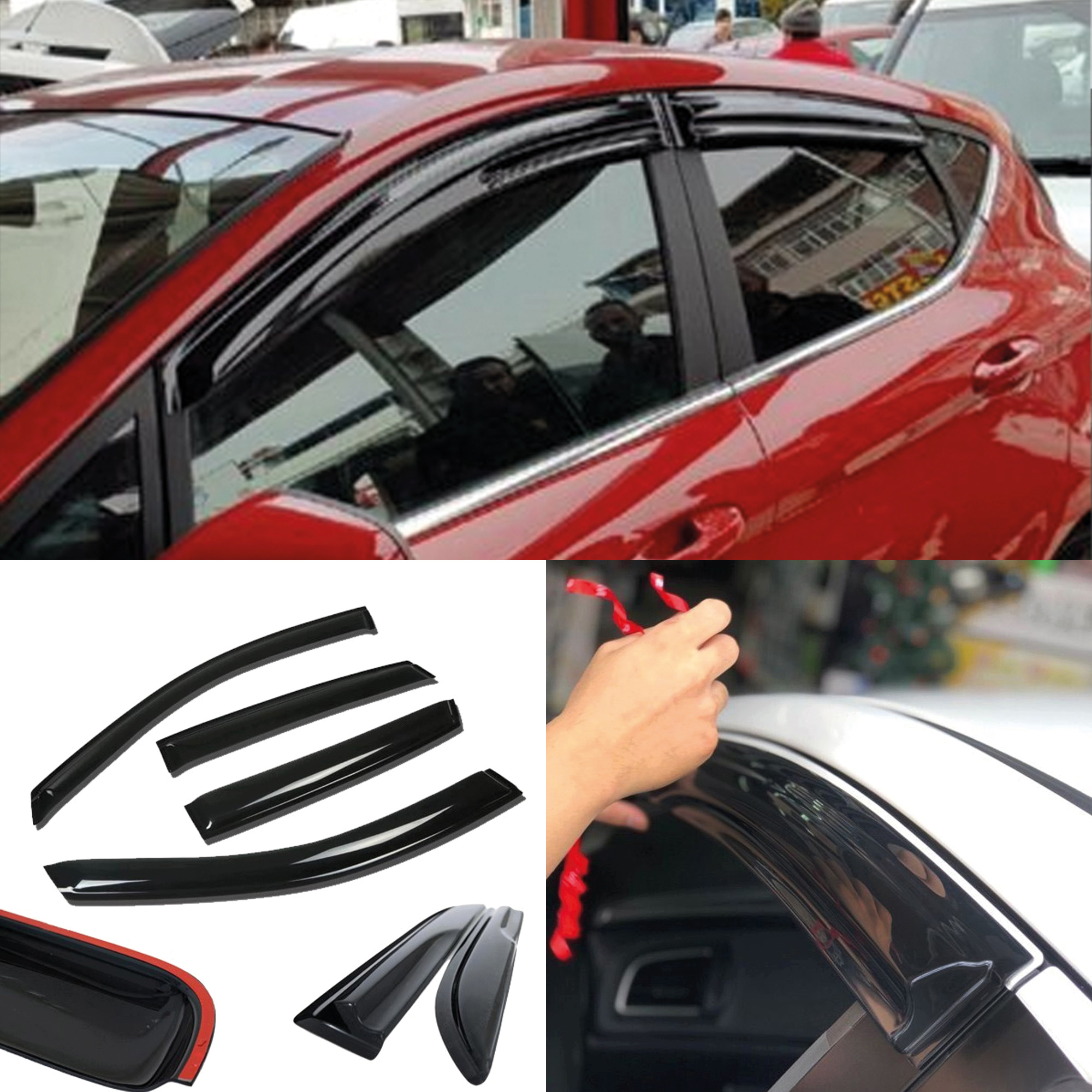TEMU Parasole per Ford Fiesta 2008-2017 4pcs Accessori Auto Protezione Pioggia Deflettore Ventilazione Parasole Rinforzato Protezione Sole e Pioggia