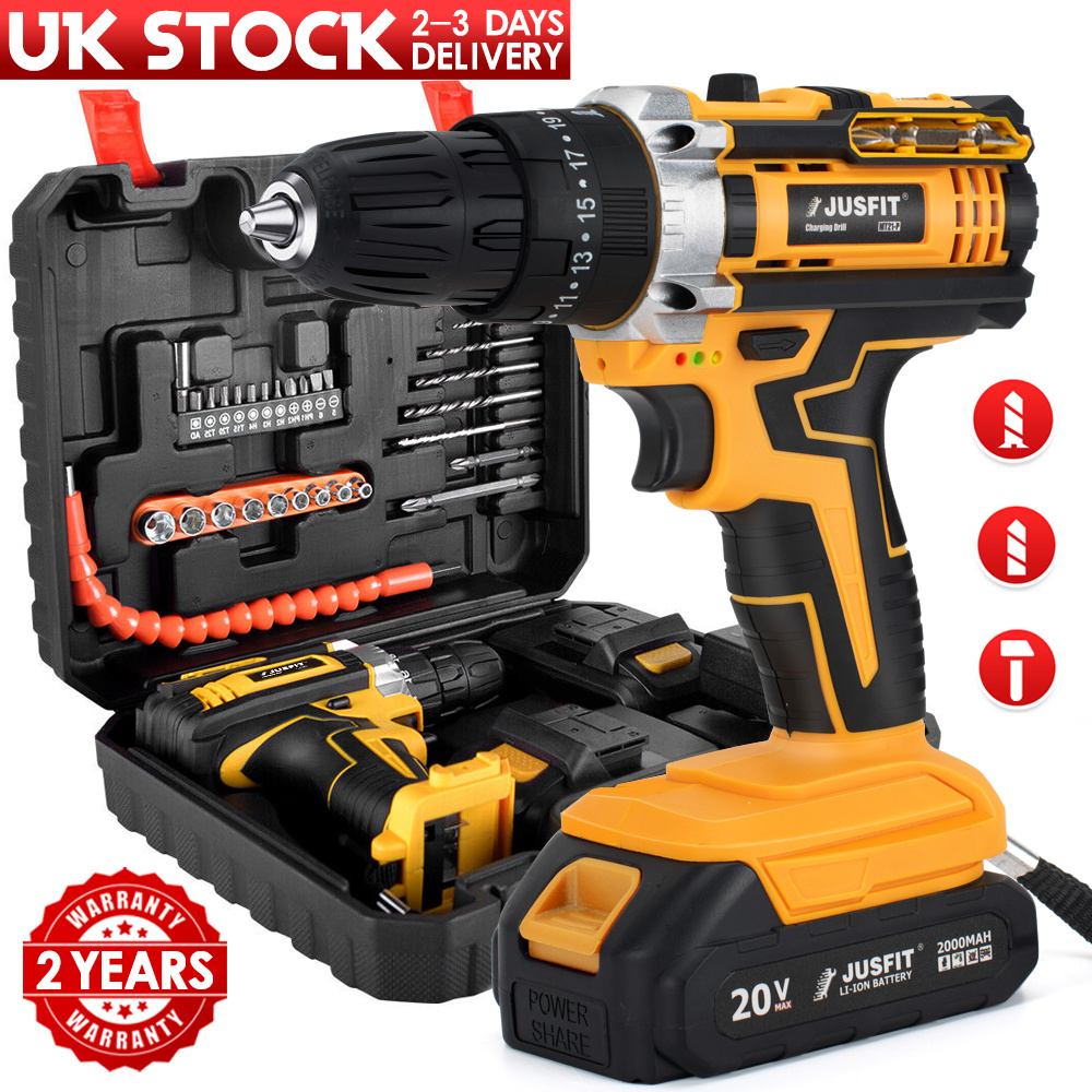 29pcs   cordless hammer drill set cordless   3 8 keyless   drill kit drills driver with 2 batteries and 1 case electric screwdriver set 25 3 clutch 3 in 1 functions variable speed led light hammer drill for drilling and screw driving
