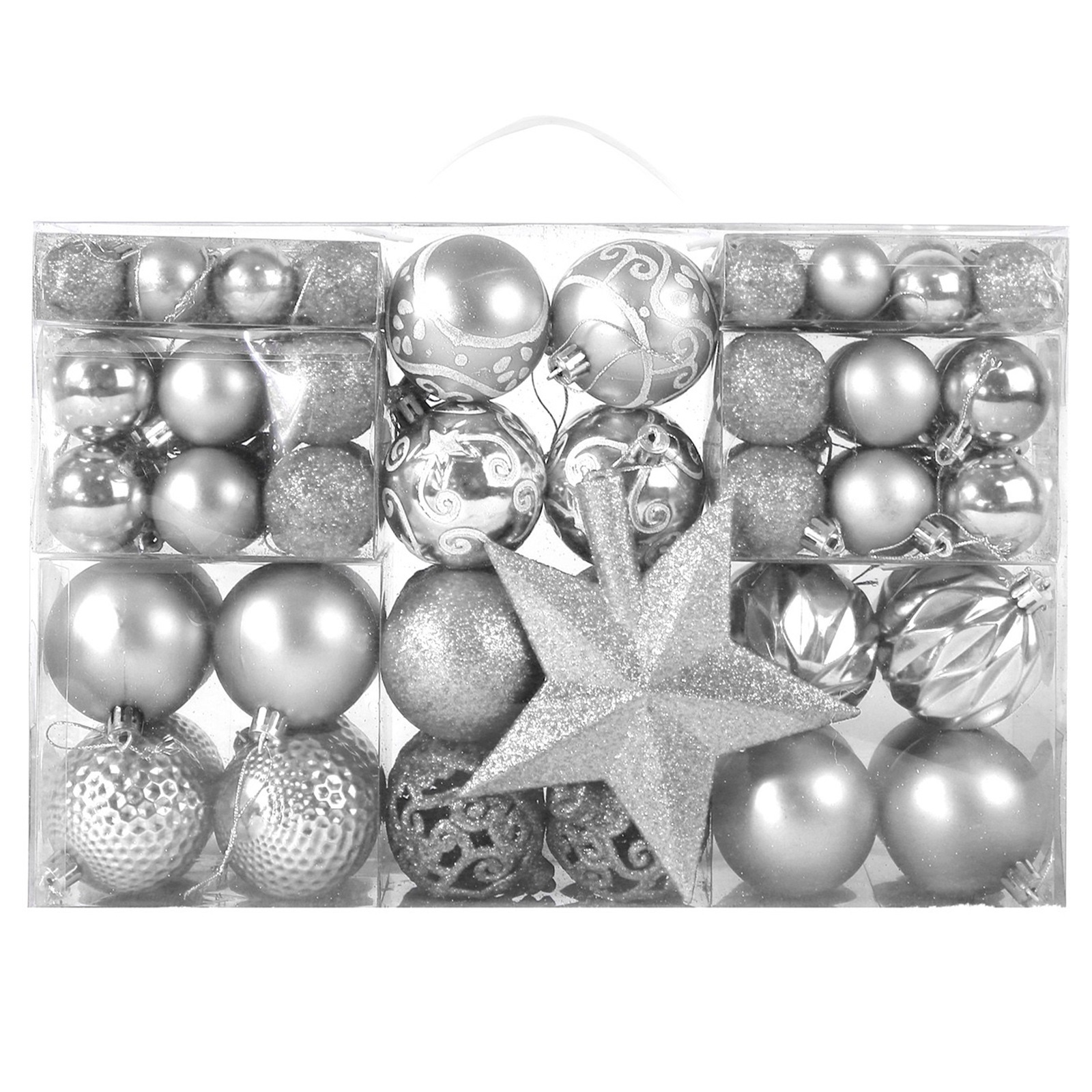 Gr8 Home 101 Pc Christmas Baubles Balls Hanging Decoration Xmas Tree Ornaments Party Decor[Silver], Silver