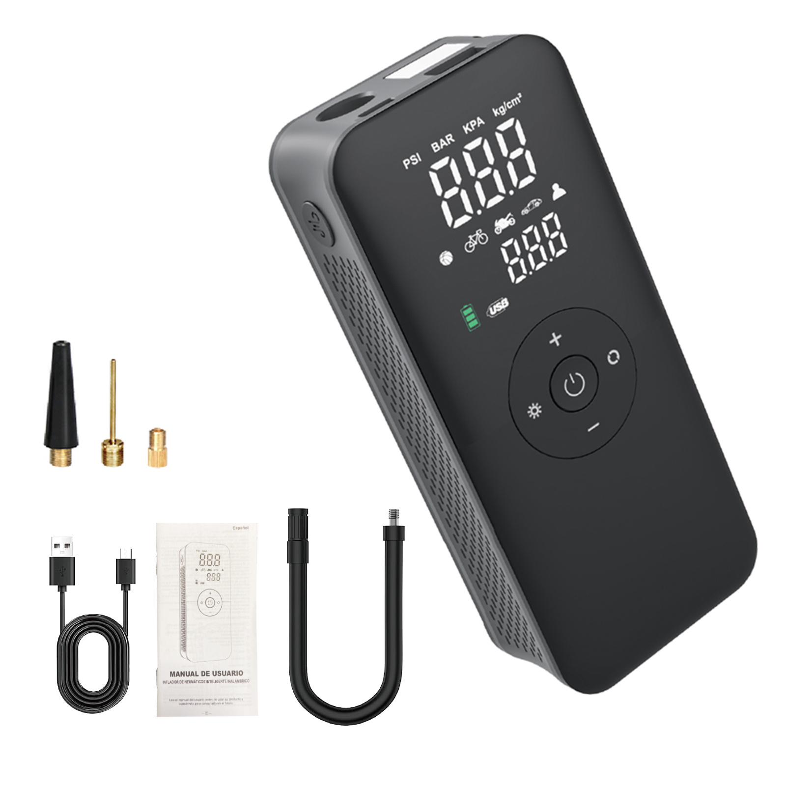 TEMU Bomba de Aire Portátil Inalámbrica 5200mAh, Compresor de Neumáticos con Luz LED 3 , Pantalla y Desinflado Rápido