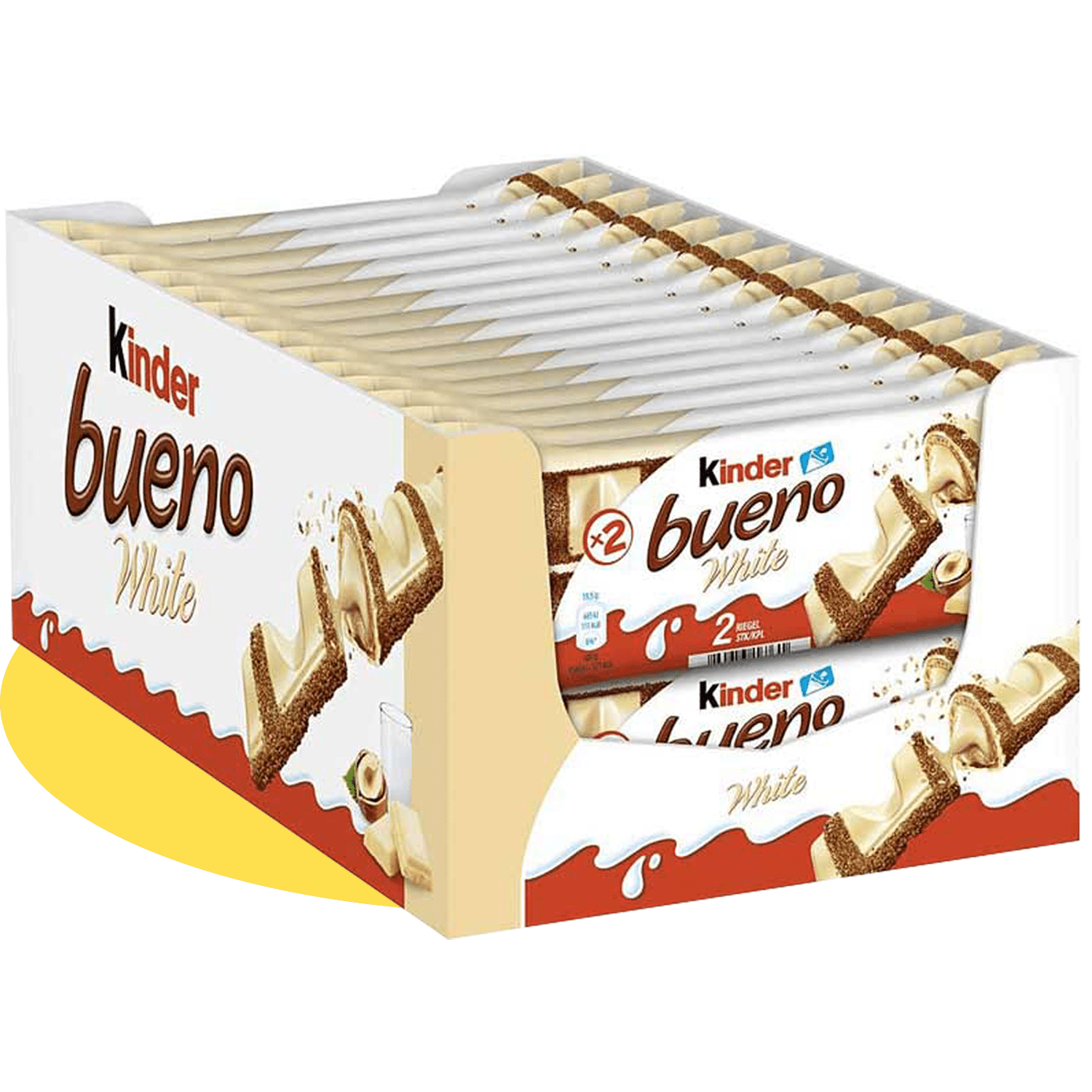 Kinder Bueno, Barritas de Chocolate Blanco y Crema de Avellanas, 1 Caja de 30 Paquetes...