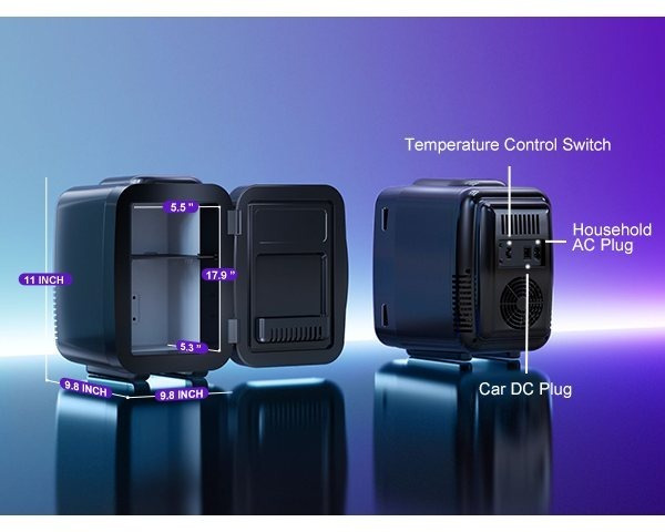 LIGIANT Mini Frigo – 7 Modes d'Éclairage (Y Compris Marquee Clignotant), Fonction Silencieuse de Refroidissement/Chauffage, Fonctionne sur AC/DC, Capacité de 4L/6 Canettes – Glacière Compacte pour Jeux, Chambre, Bureau & Voiture