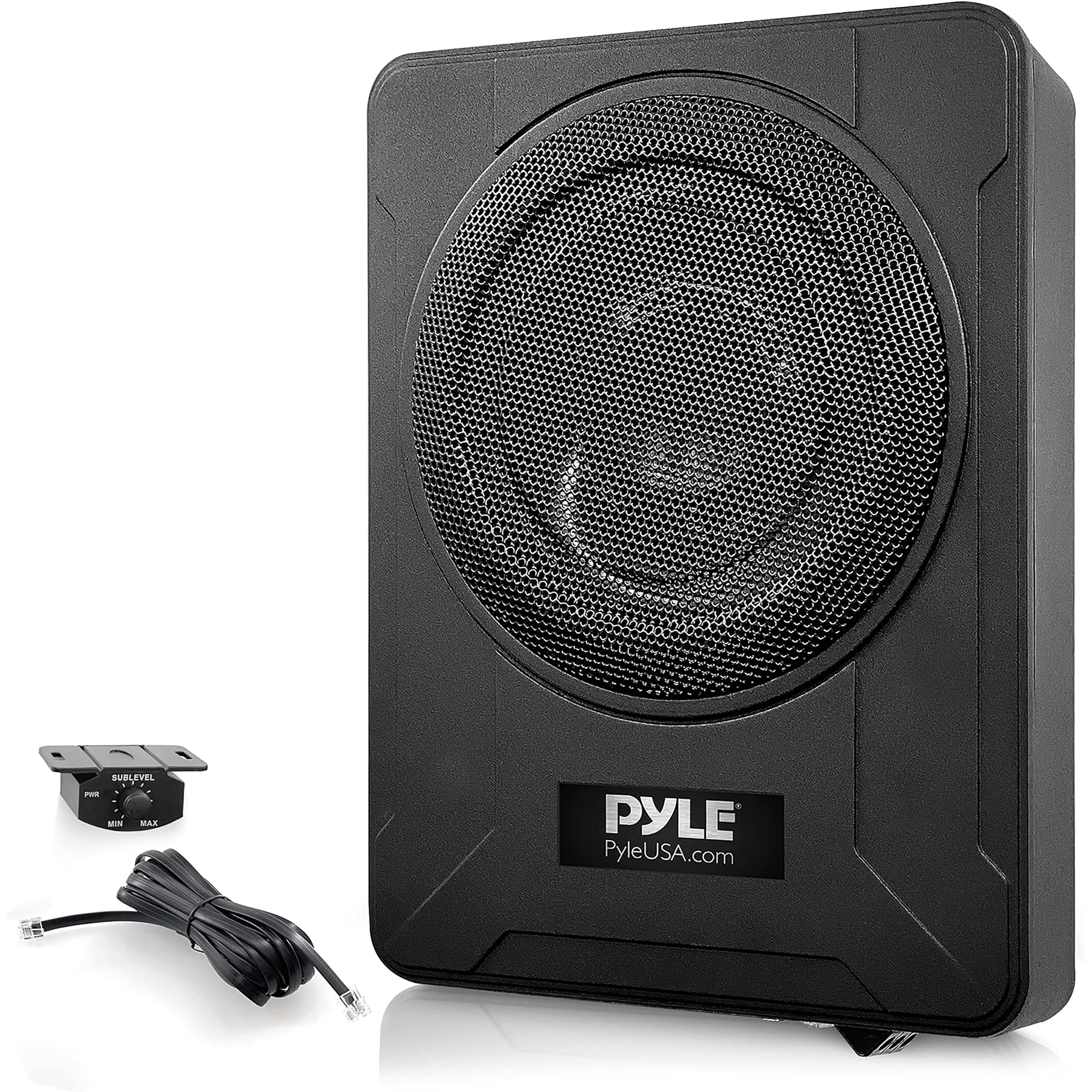 Image of 600w Underseat Subwoofer – 8" Flat Car Speaker With Amplifier – Car & Marine Speakers With Variable Boost . Mounting Material & Remote Control – In Black