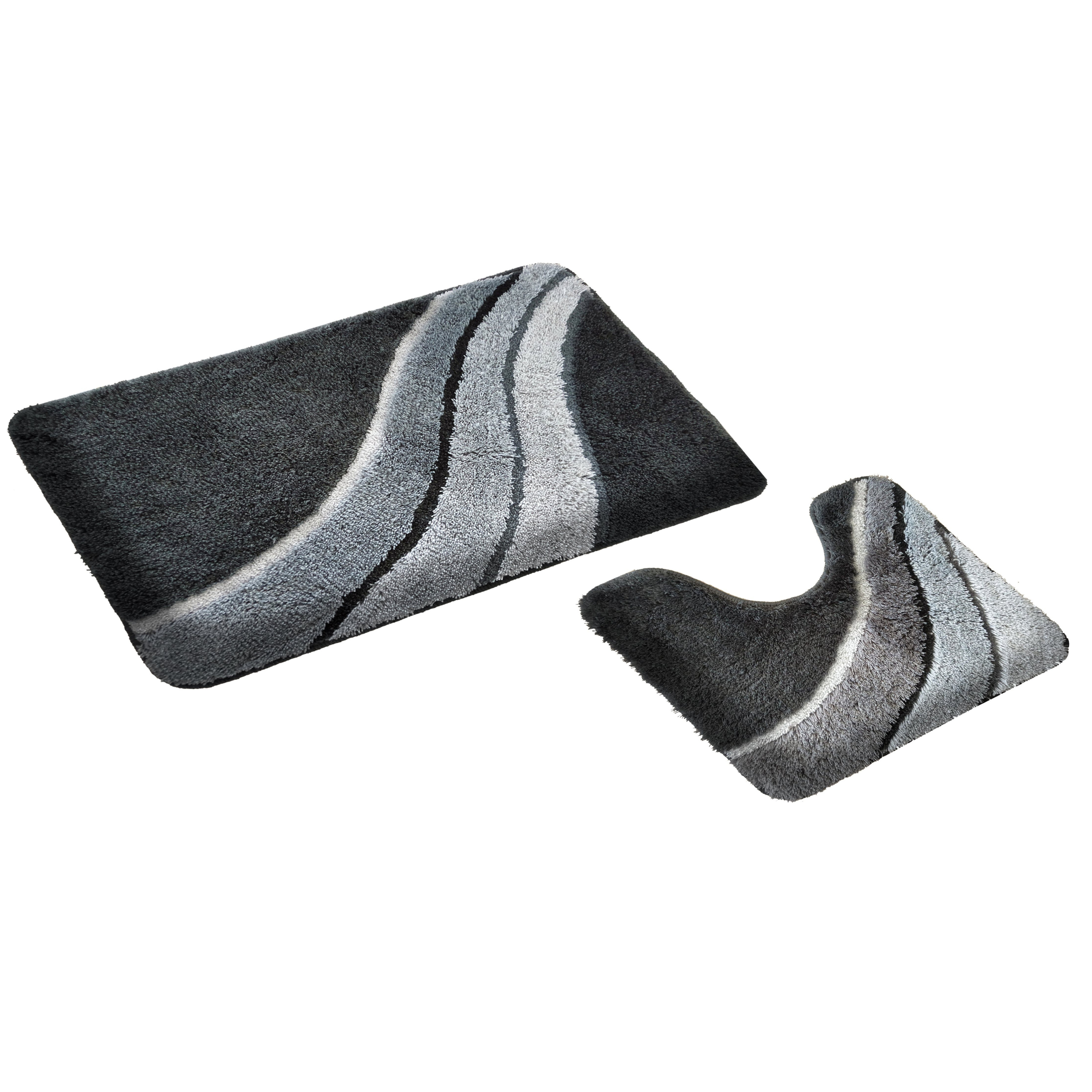 2-piece Kiel Bath Mat Set | Bath Rug & Bath Mat, Microfiber, Non-slip, Machine Washable – Grey With Cutout