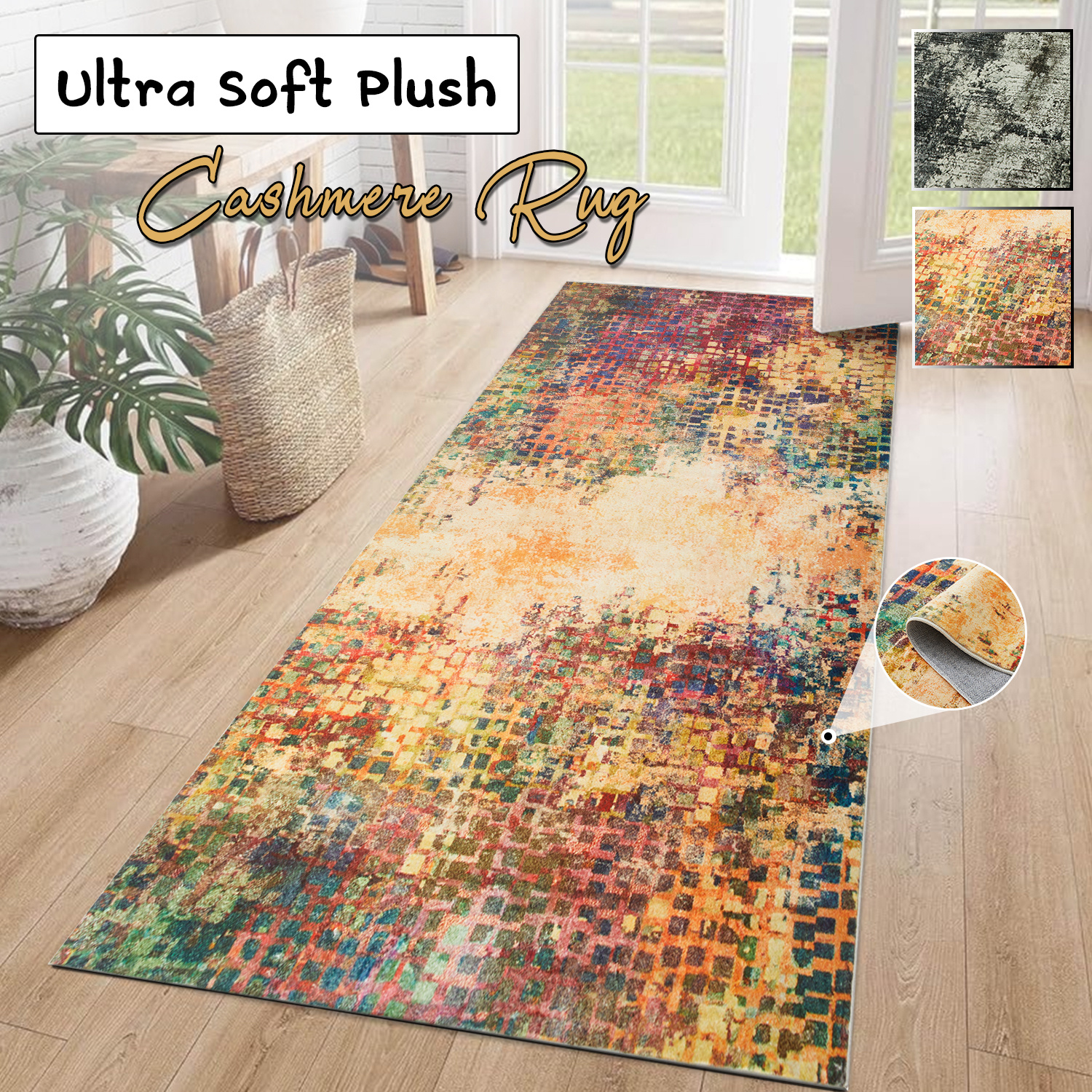 TEMU 1pc Premium Vintage Cashmere Rug – Extra Long, Ultra Soft, Non-slip & Pet-friendly, Machine Washable, Suitable For Living Room, Bedroom, Dining