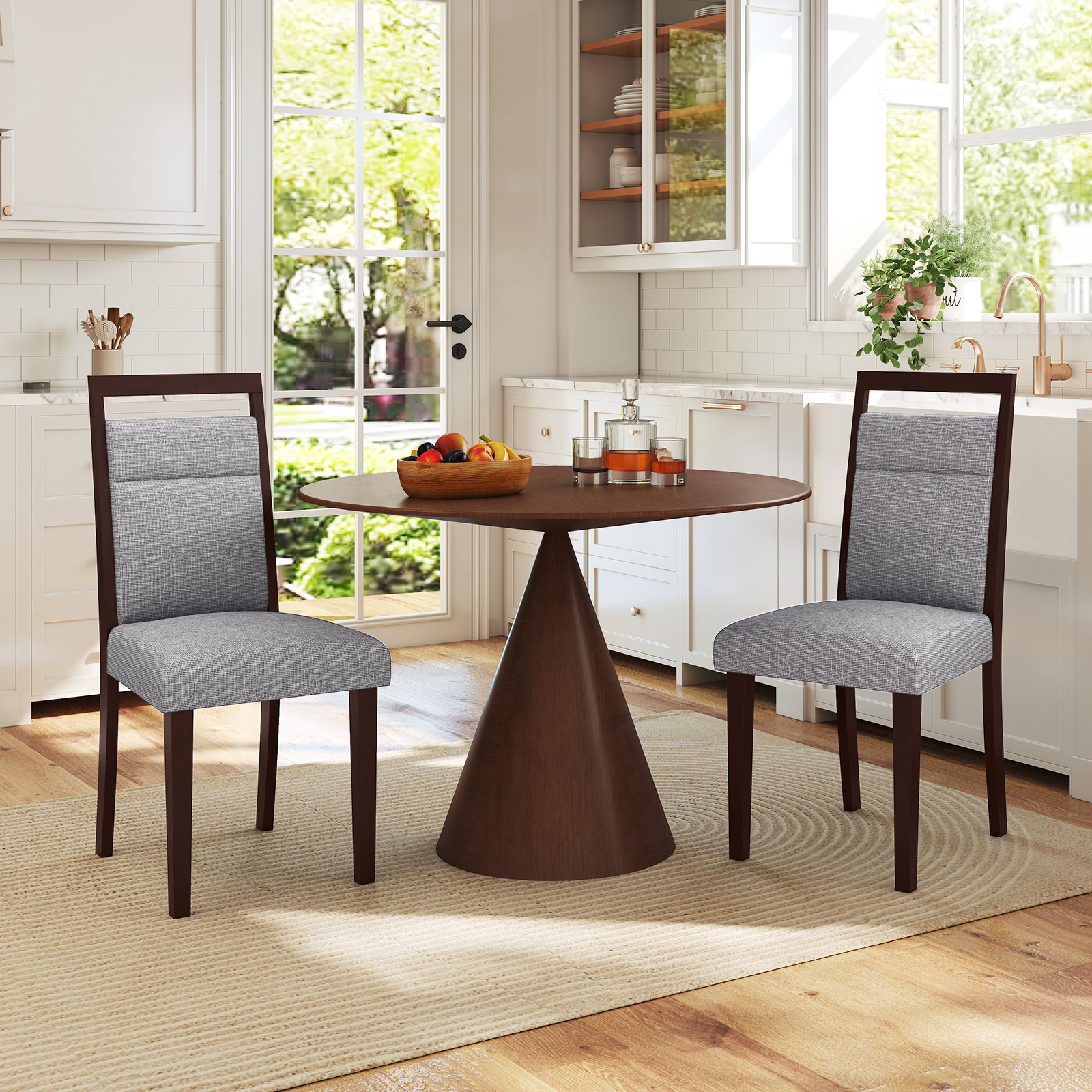 Upholstered Dining Chair Set Of 2, Mid-century Kitchen Chair W/padded Seat & Tilt Backrest, Rubber Wood Legs, Convenient Handle, Modern Indoor Farmhouse Dinette Chairs For Restaurant, Living Room