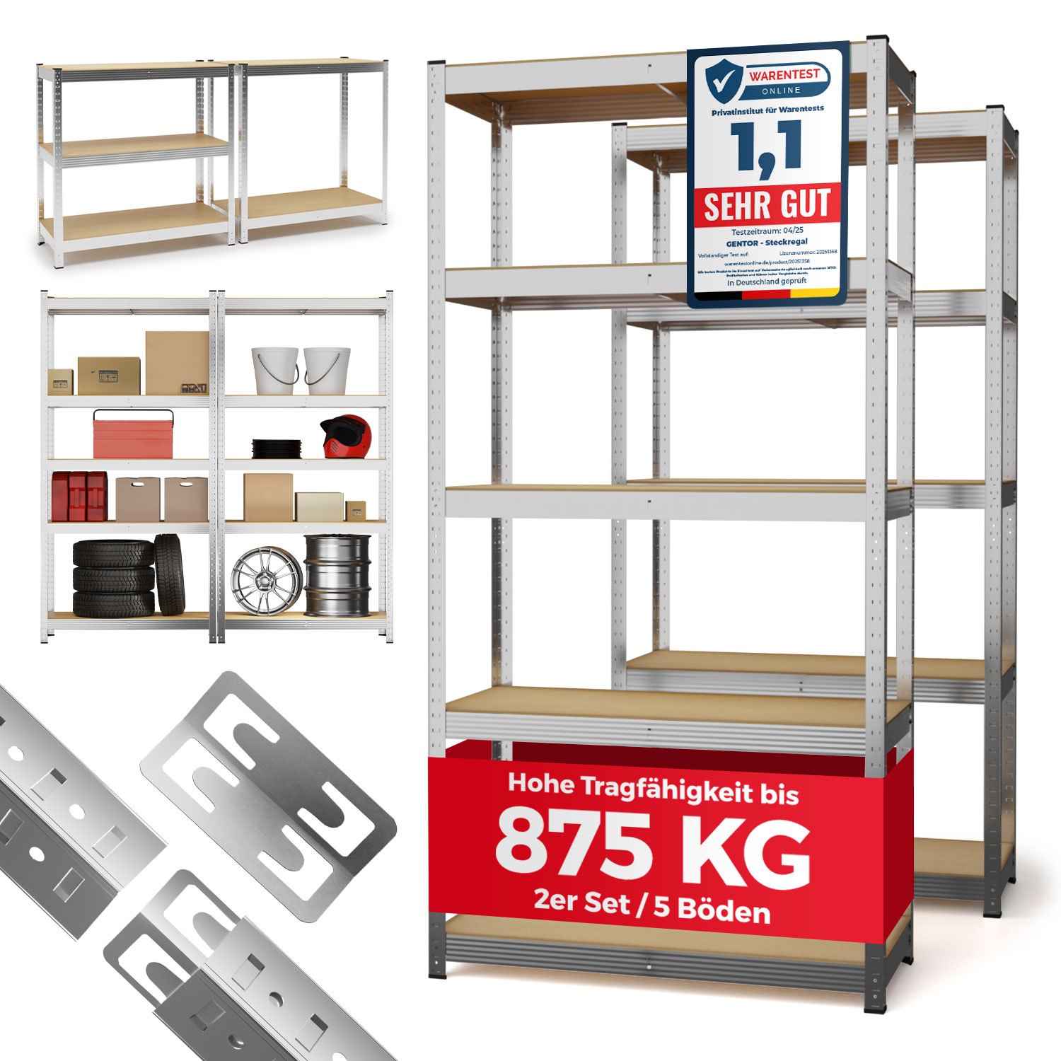E-shop Steckregal Metall 180x90x40 cm – 2er Set Schwerlastregal mit 5 Böden – Verzinktes Kellerregal für Werkstatt & Garage bis 875 kg