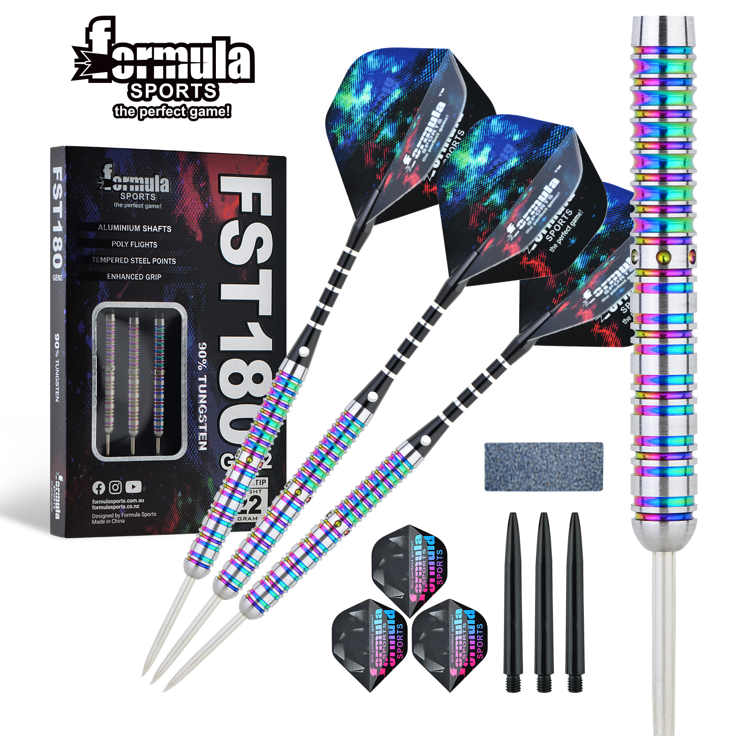 Formula Sports Dart Set With 90% Steel Tip, Professional Dart Set With Metal Tips, In 21g/22g/23g/24g, With Aluminum Shafts, Barrels, Extra Flights, Sharpener