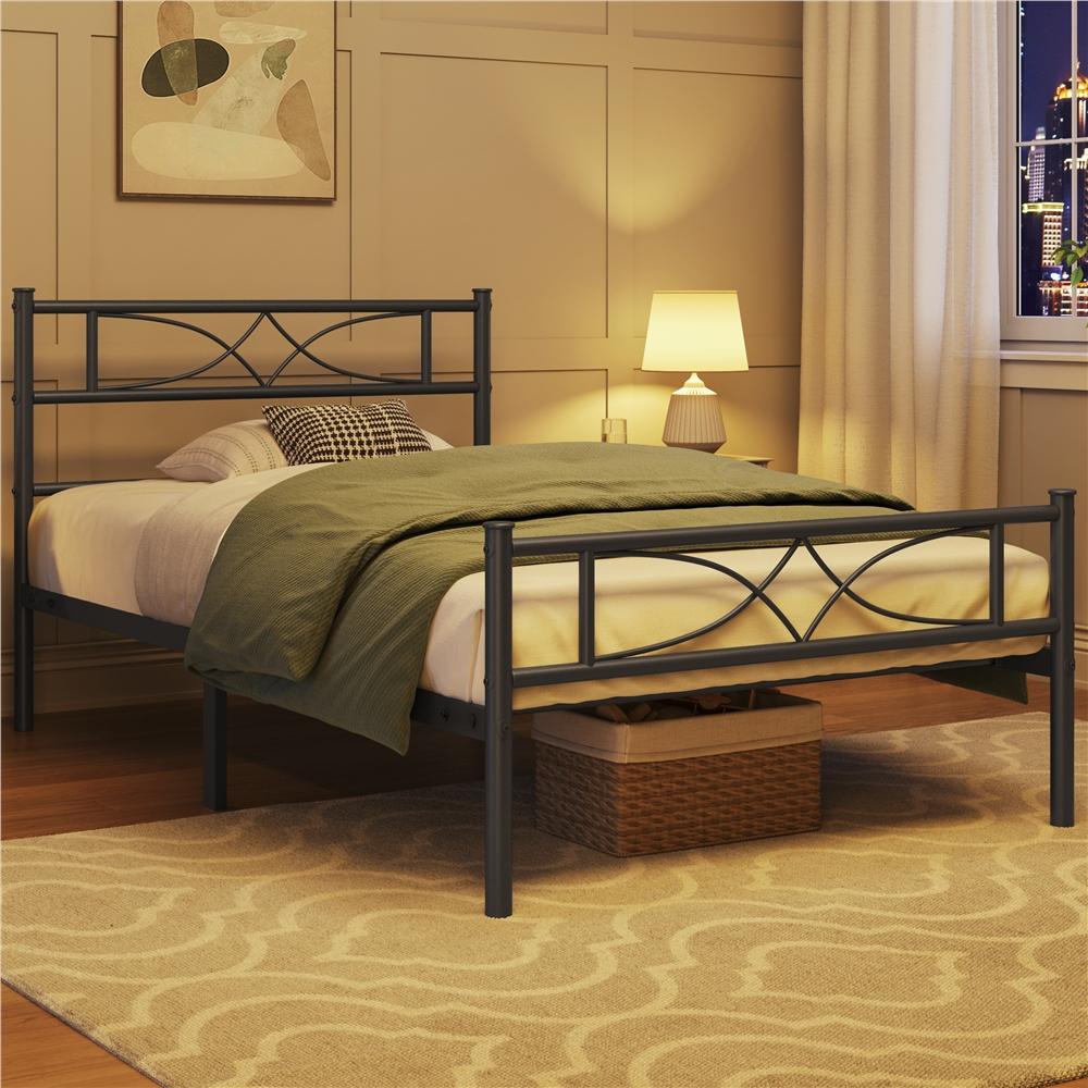   metal bed frame with curved headboard footboard single   sizes vintage style platform bed foundation   spring needed 32cm underbed storage built in steel slats black white