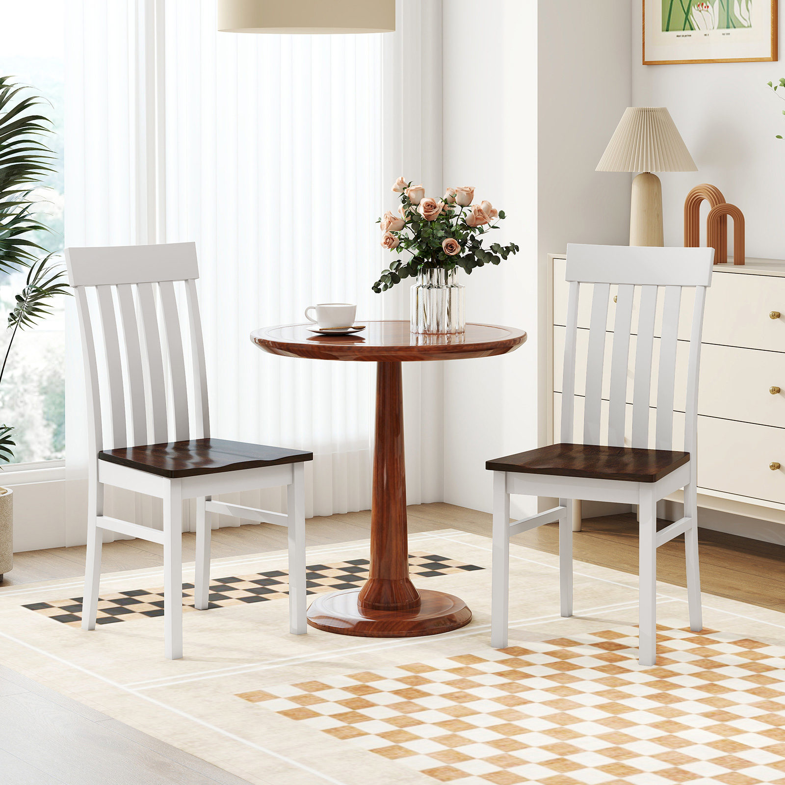 Dining Chairs Set Of 2, Kitchen Armless Chairs With Slatted High Backrests, Seats, Rubber Wood Legs, Farmhouse Dinette Side Chairs For Living Room Dining Room Restaurant