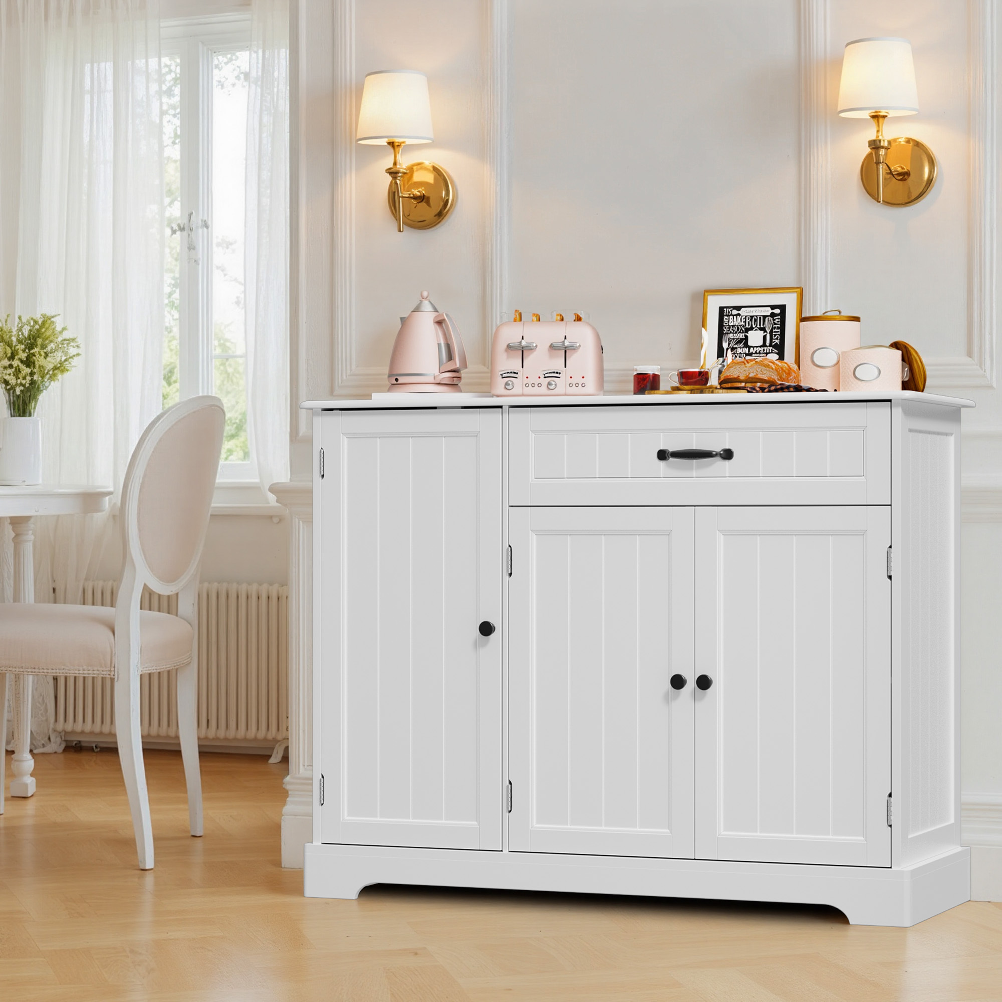 Sideboard With 3 Doors & Drawer | 105x40x85 Cm |with Tilt Protection | Retro-optic/white | Ap102