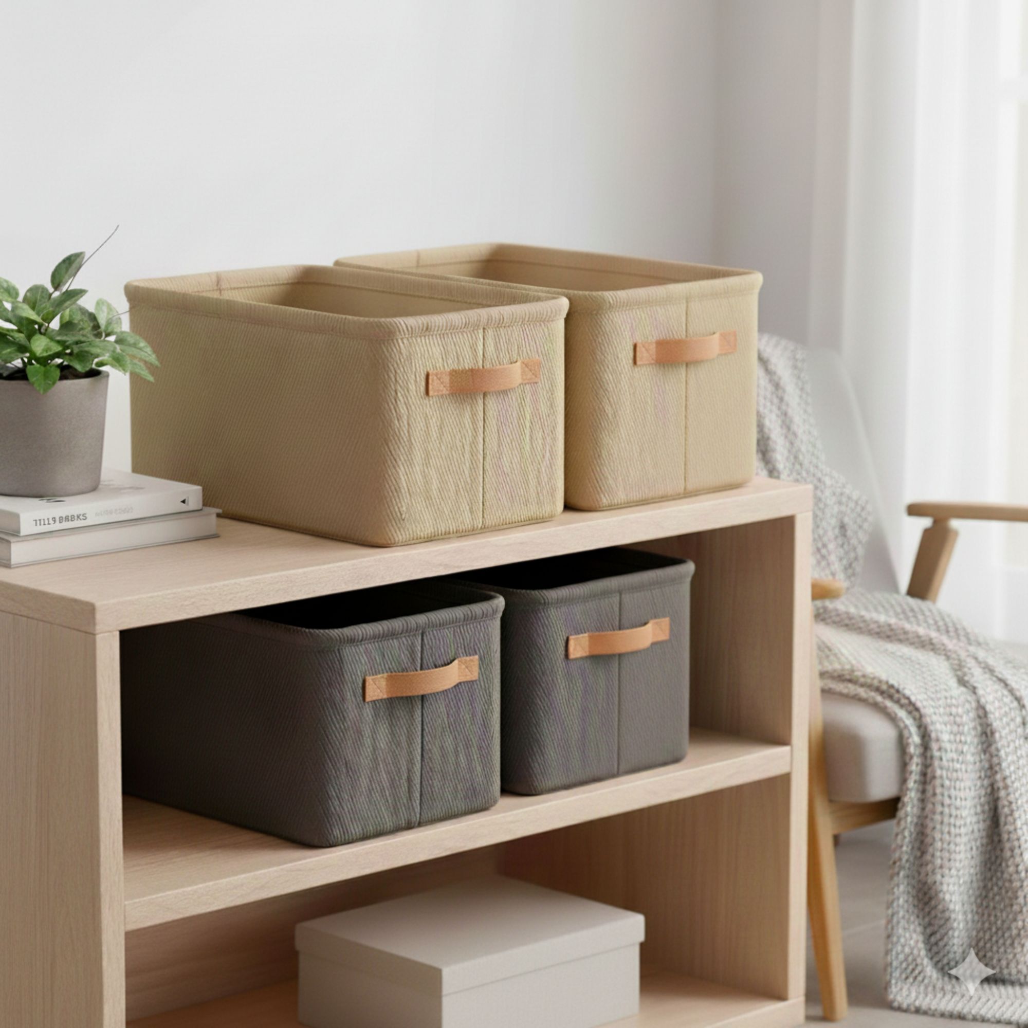 Image of 2-pack Foldable Fabric Storage Boxes With Handles – 19l & 34l – In Or Brown – Space- Organizer For Clothes, Toys, – Ideal For Closet, Shelf, Kids' Room, Office, Living Room, Or Hallway