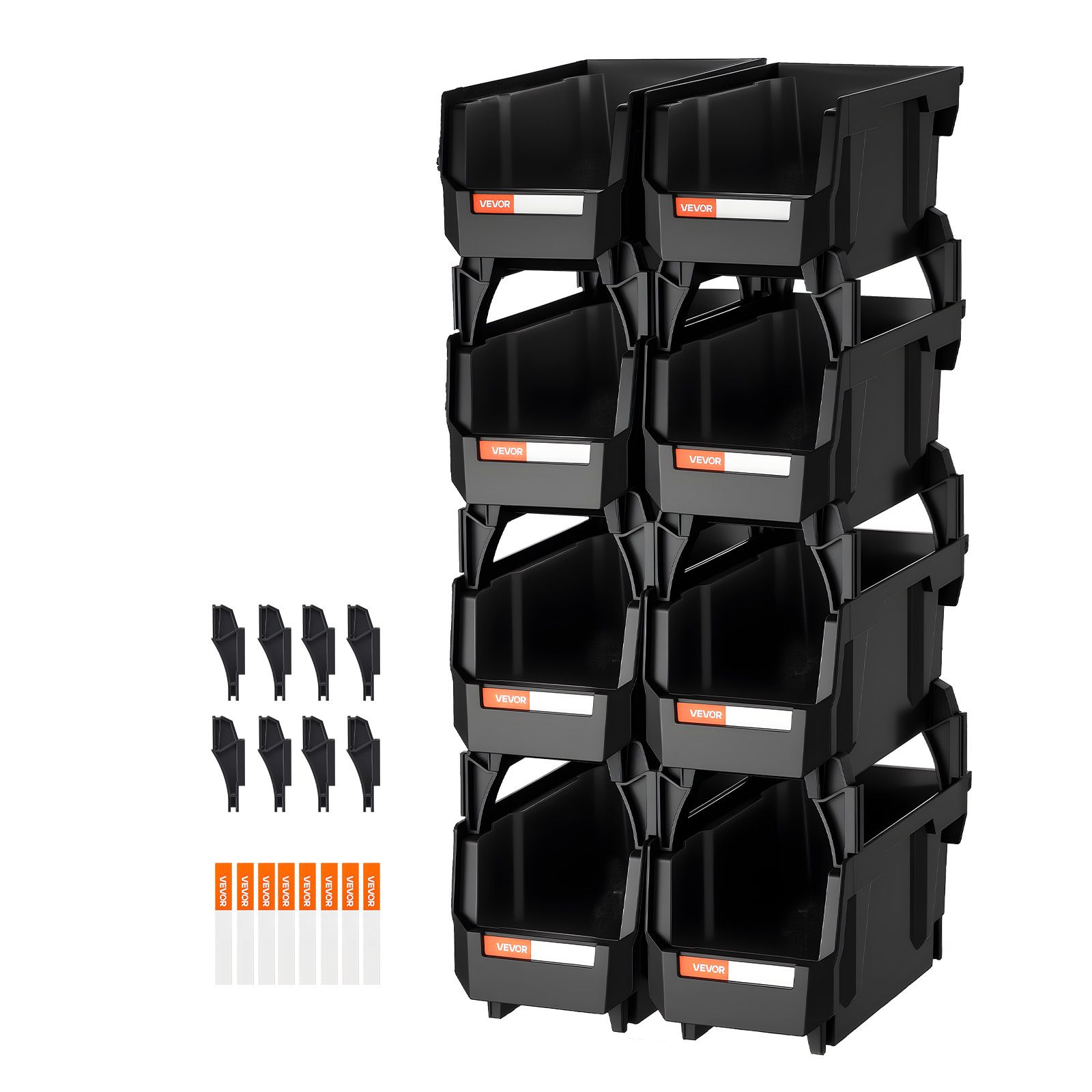 Image of Vevor Plastic Stackable Storage Bins, 27.6 X 14 X 13 Cm (8 Pack), Plastic Containers For Organizing And Storage Bins For Closet, Garage, Small Parts, Office Supplies And Other Accessories, Black
