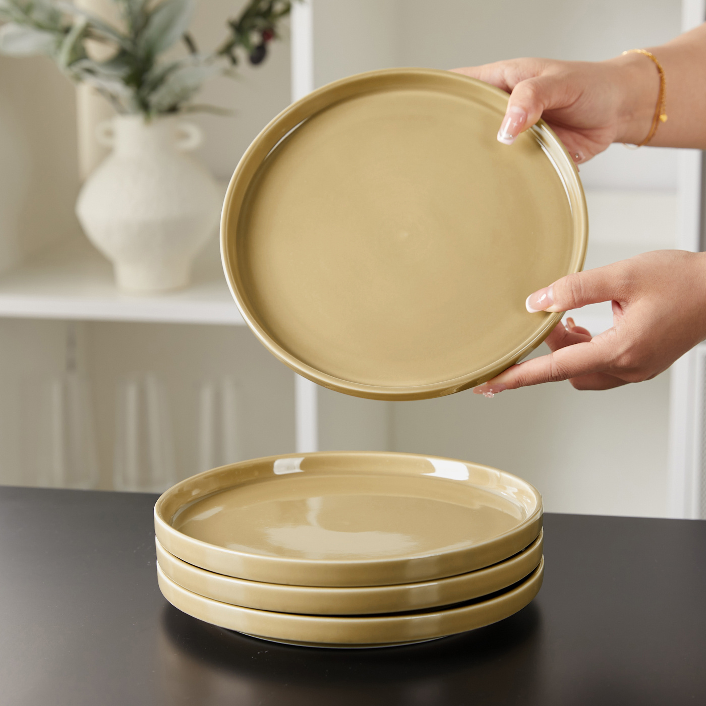 TEMU 8-inch Ø19.5cm 4-piece Ceramic Dinnerware Set, Dinner Plates, Western Plates, Pasta Plates, Steak Plates, Dessert Plates, Salad Plates, Fruit