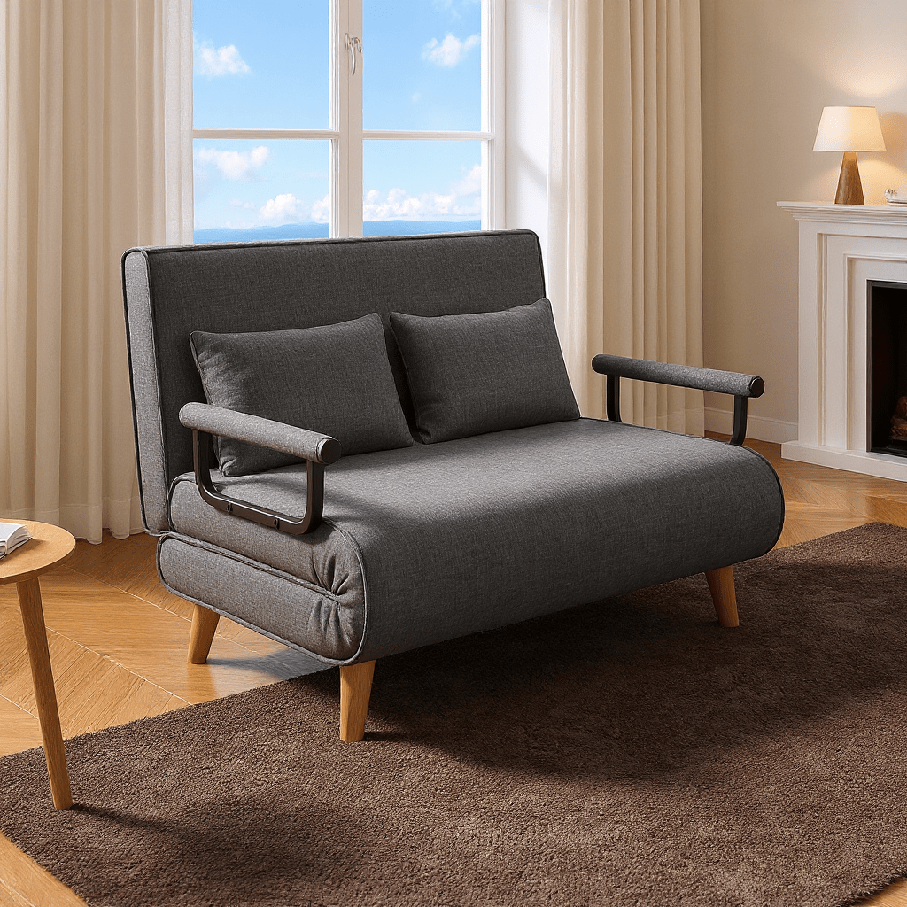 Image of 2-seater Sofa Bed With 6-step Adjustment | Including Back Cushions | Armrests | Dark Grey/light Grey | Ar51