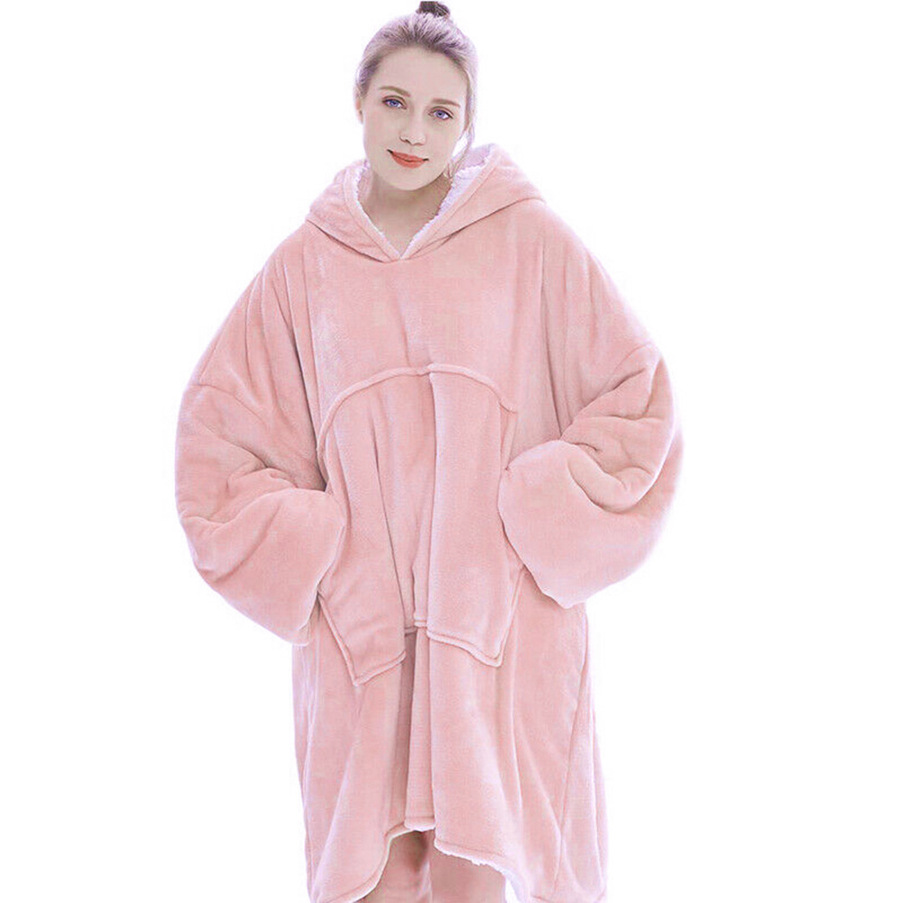 TEMU 1pc Extra Long Warm Hooded Sweatshirt, Thick Warm Winter Dressing Gown, Oversized Flannel Wearable Blanket Hoodie With Pockets, Soft And