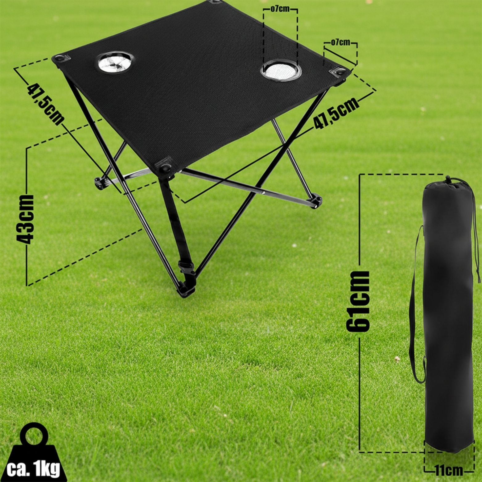 E-shop Campingtisch faltbar schwarz 2 Getränkehalter bis 30 kg belastbar & ultraleicht