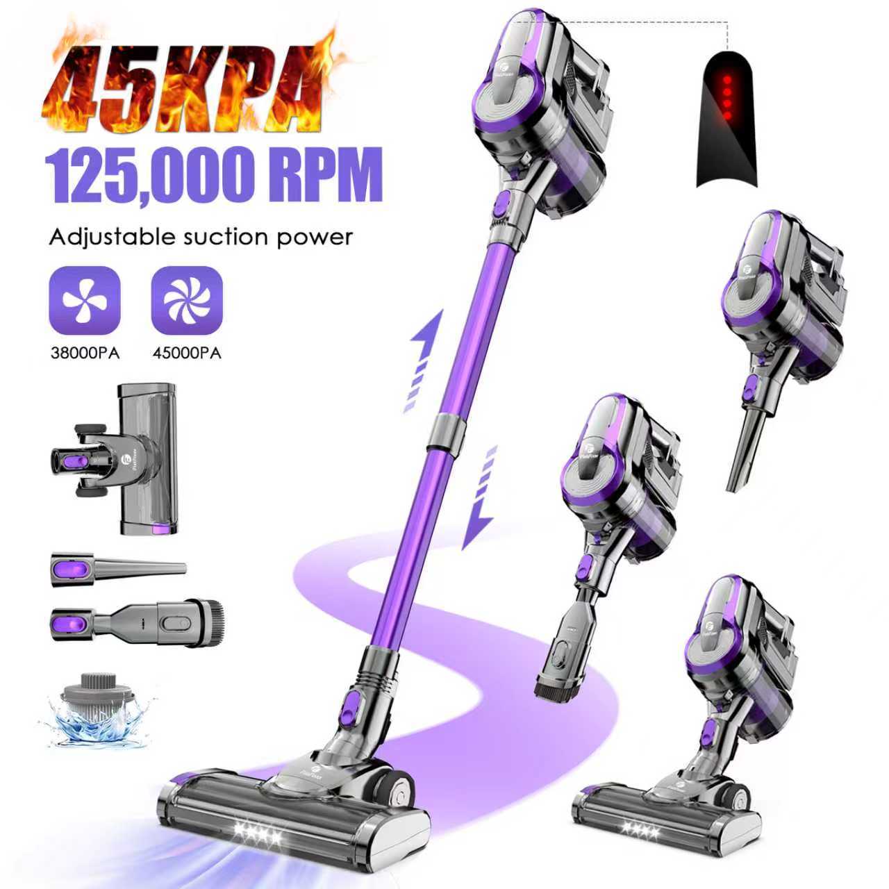 TEMU Cordless Vacuum Cleaner, 45kpa Portable Lightweight Vacuum Cleaner, 55min , Upright Carpet Cleaner 6 In 1, 8*2200mah Battery, Anti- Floor Brush,