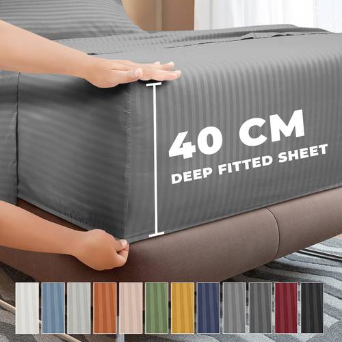 40cm extra deep stripe fitted sheet soft breathable microfiber hotel quality machine washable wrinkle free in all sizes