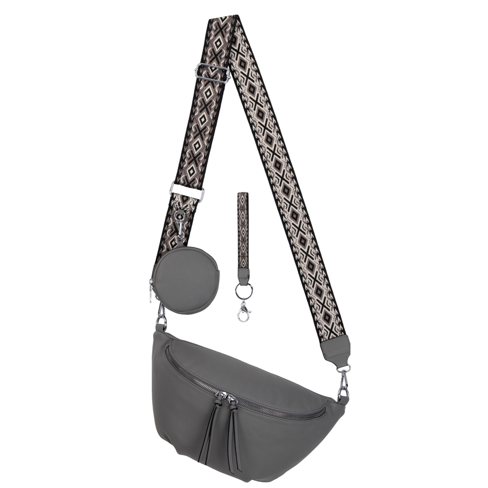 Image of Fanny Pack Shoulder Bag Crossbody Bag Hip Bag Faux Leather Italy-design Grey
