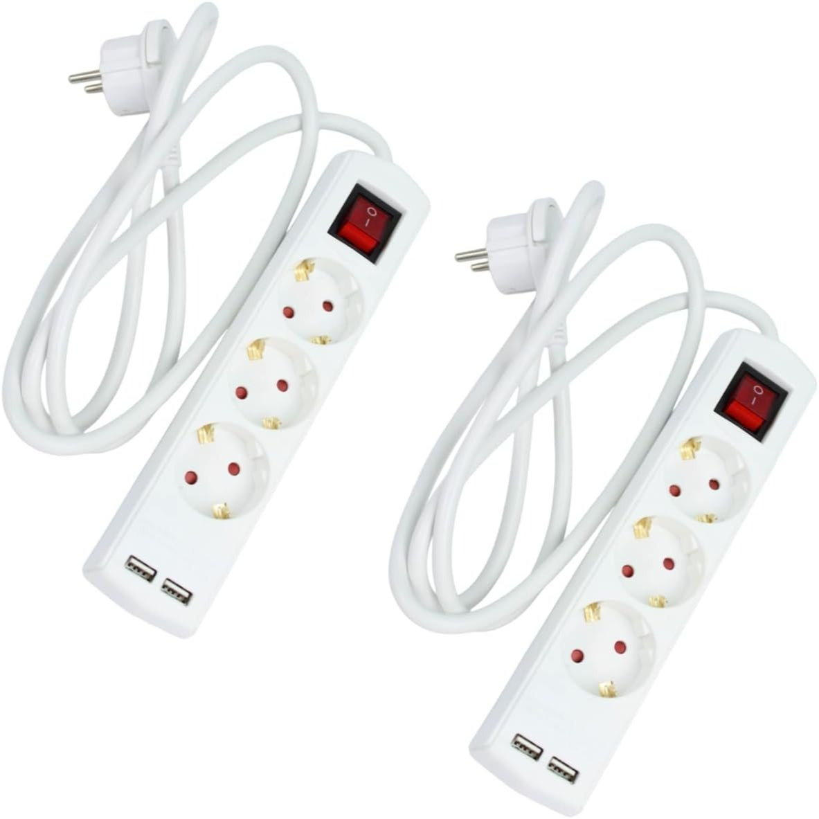 TEMU Pack Regleta Enchufes con USB - Alargador Enchufe 1,4 Metros, Potencia 250V, 16A, 3.680W, Colgador Regleta Enchufes Pared, Proteccion
