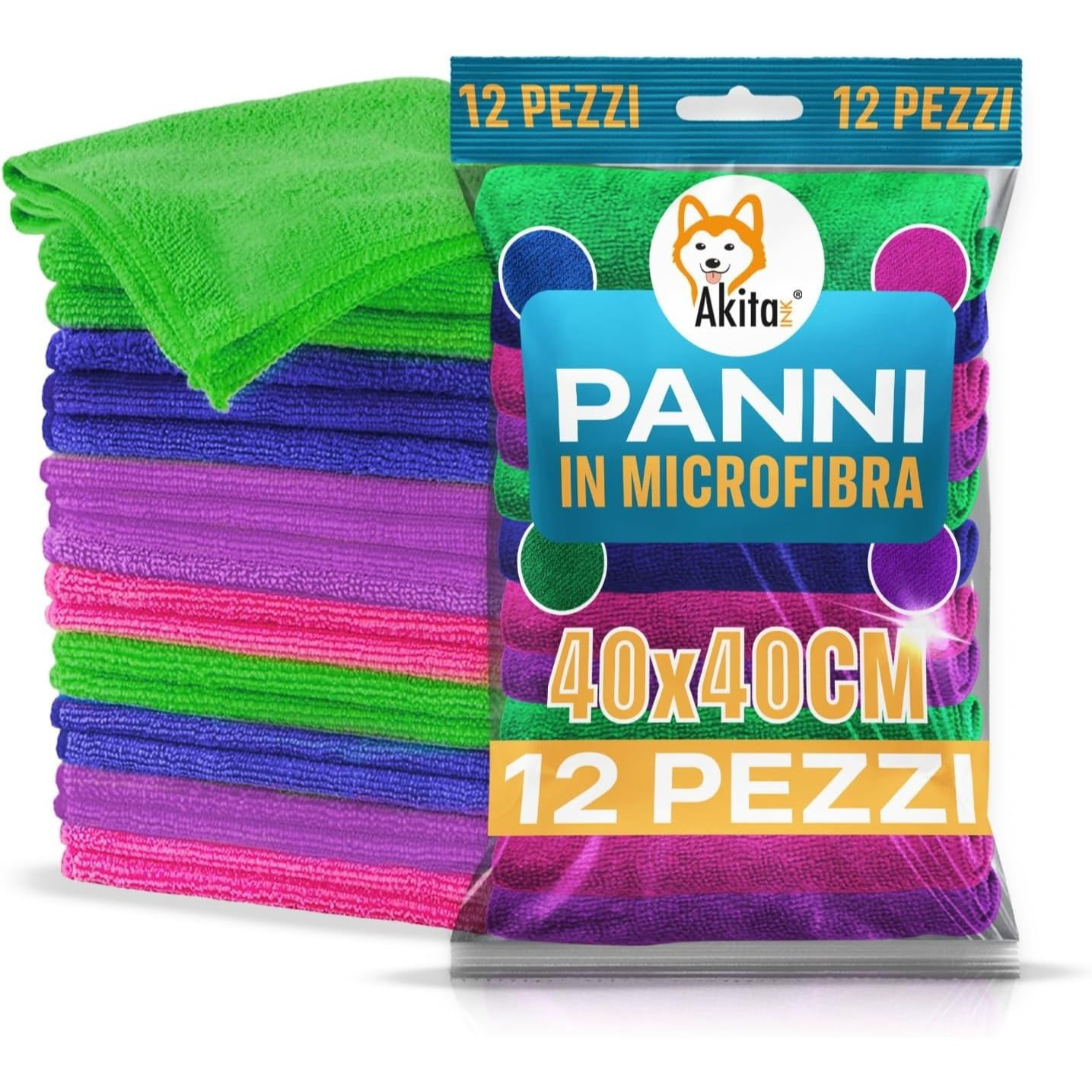 TEMU AKITAInk 12 PZ in microfibra, Panni in microfibra per la Pulizia 40 x 40 cm Multicolore, Riutilizzabile, Lavabile per Casa, Cucina, Auto, Vetri,