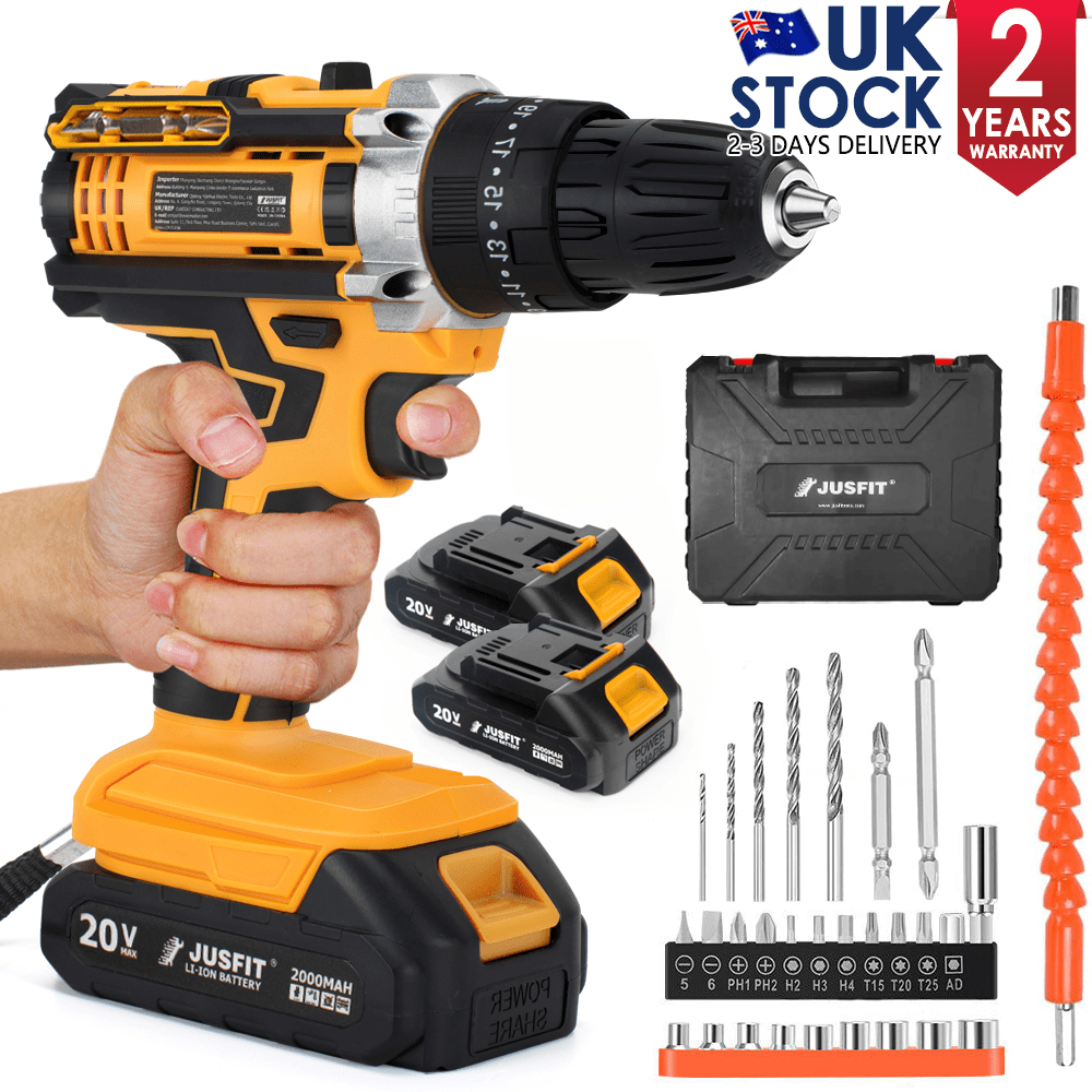 cordless   hammer impact drill driver electric screwdriver 2 battery electric screwdriver set 25 3 clutch handheld cordless hammer drill 29 pcs drill bits led light for home and garden  