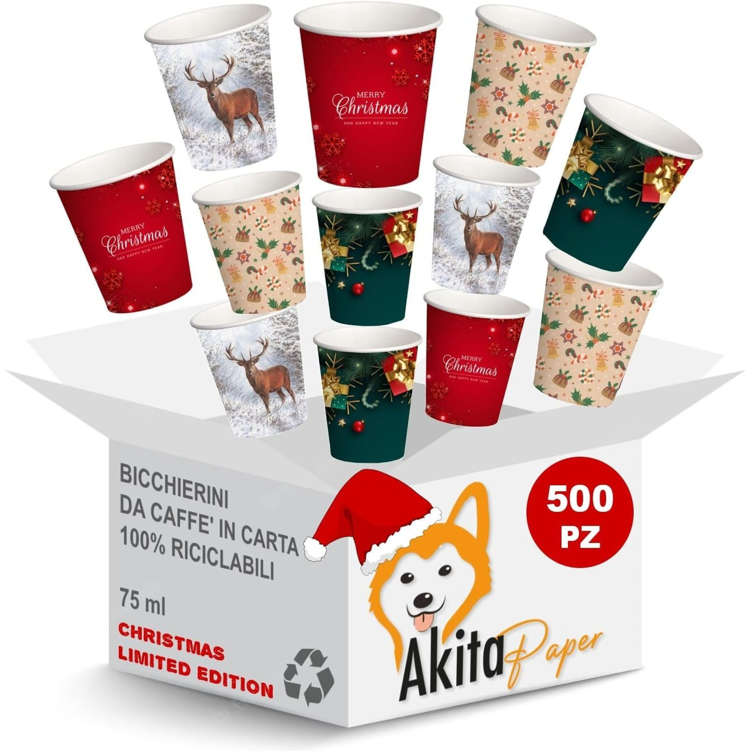 TEMU Akitaink Coffee Cups - 500pcs - 75 Ml, Disposable Coffee Cups, Christmas Cups For Winter Festive Motif, Christmas Decorations, Takeaway Hot