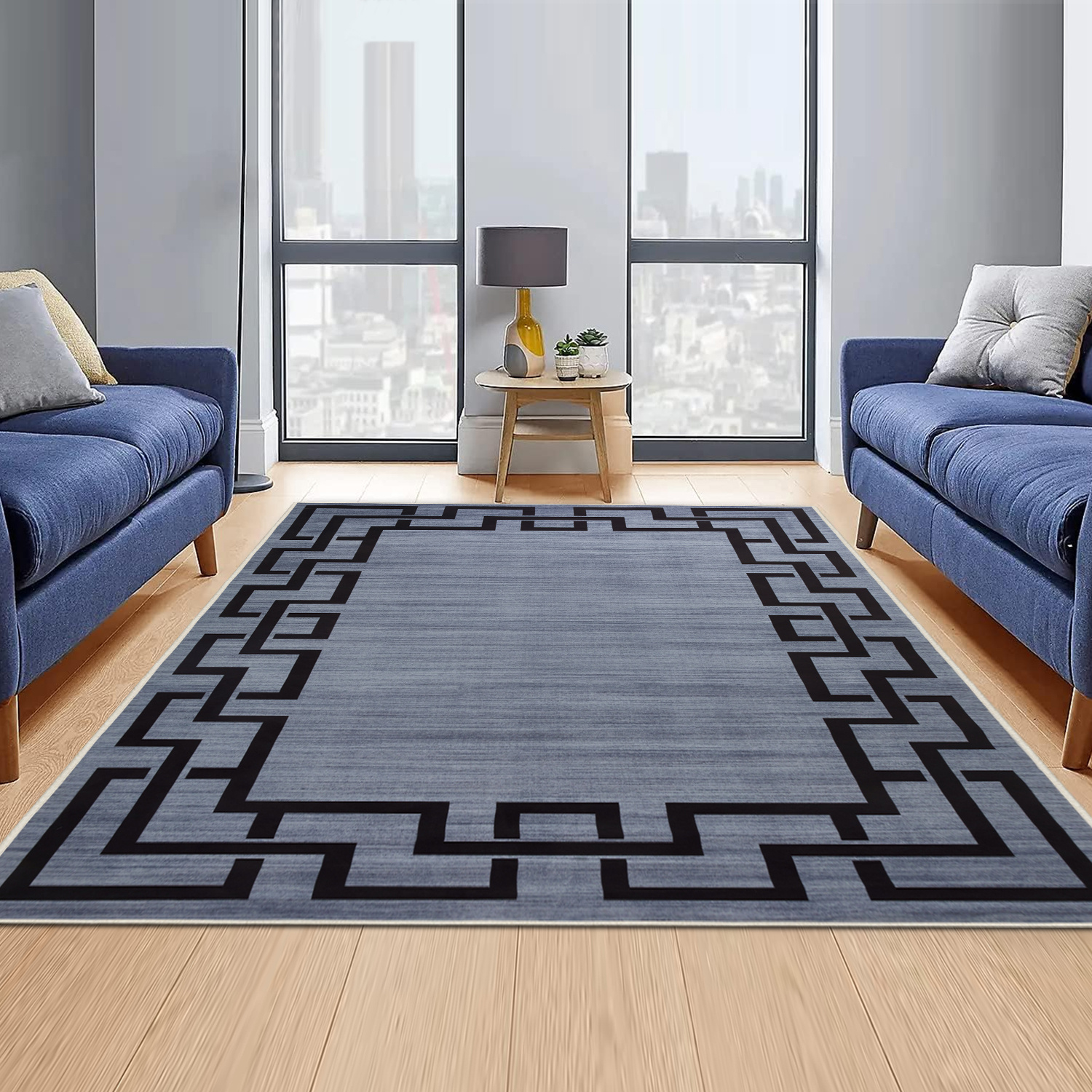 TEMU 1pc Premium Super Soft Printed Rug – Modern Non-slip Living Room Area Rug, Stylish And Soft Printed Mat In Grey & Black, Machine Washable Carpet
