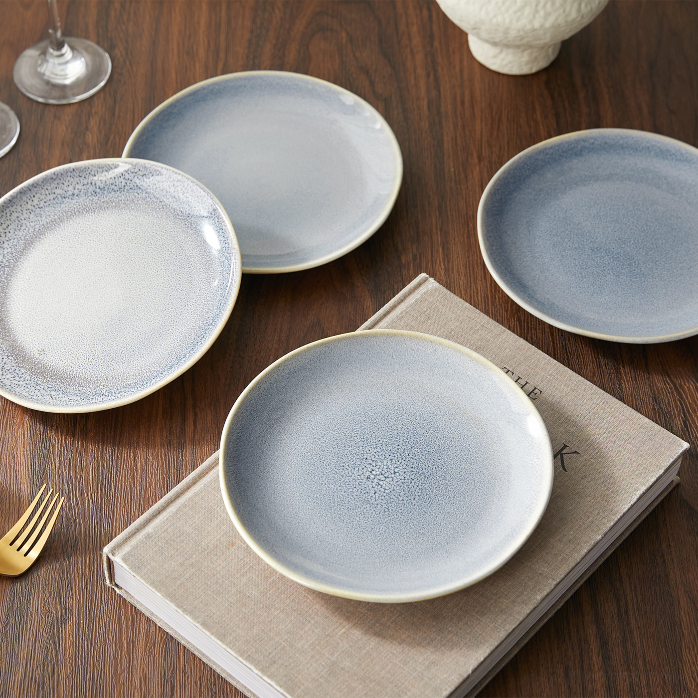 TEMU 4-piece 8-inch Ø19.5cm Plate Set, Premium Ceramic Tableware, Dinner Plates, Flat Plates, Salad Plates, Dessert Plates, Bread Plates, Appetizer