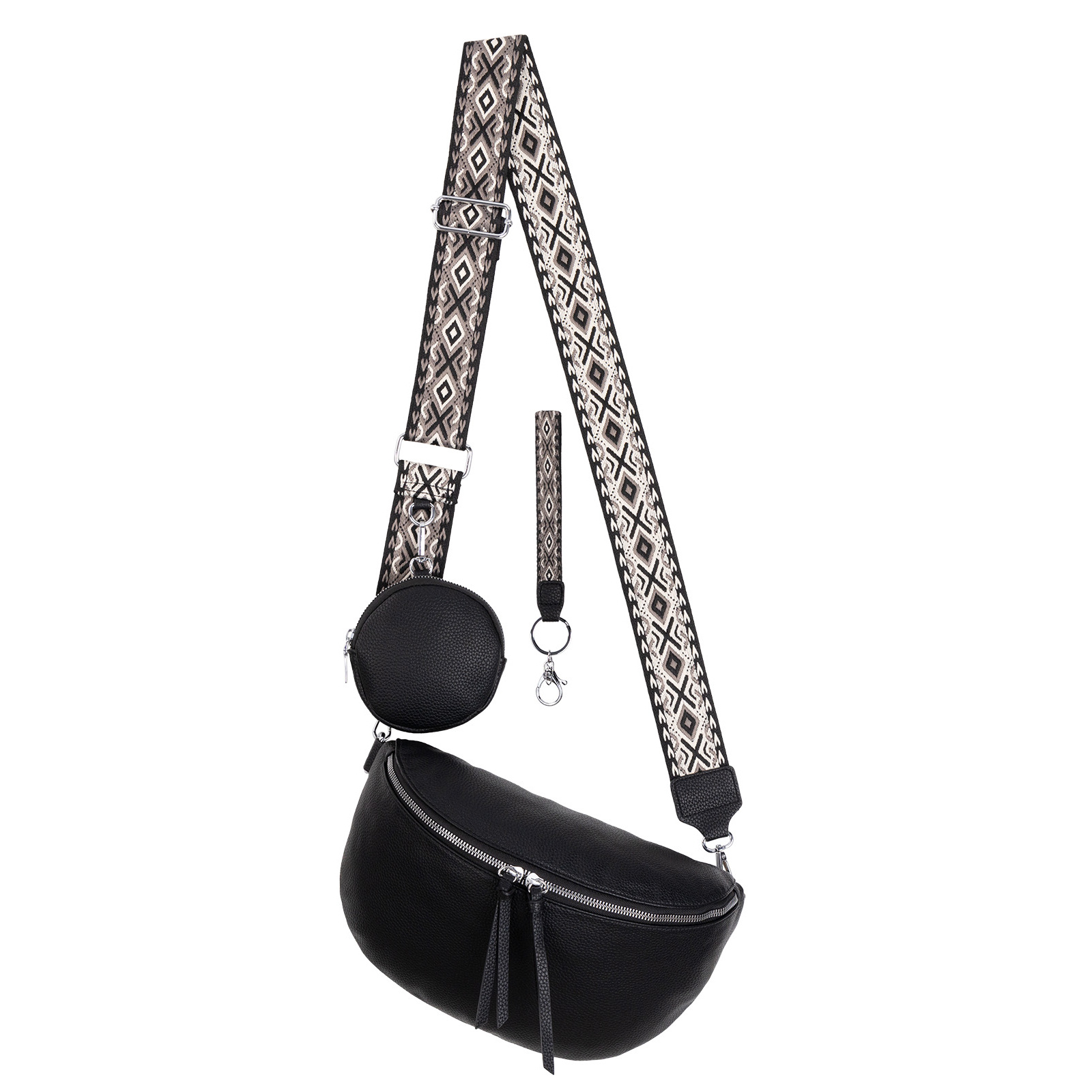 Image of Fanny Pack Shoulder Bag Crossbody Bag Hip Bag Faux Leather Italy-design Black