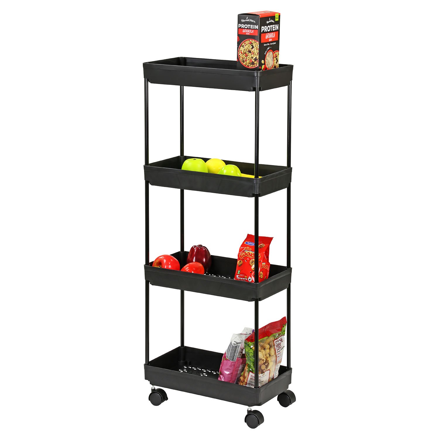 TEMU 4-tier Storage Trolley Cart Slide-out Slim Rolling Utility Cart Mobile Storage Shelving Organizer For Kitchen, Bathroom, Laundry Room, Bedroom,