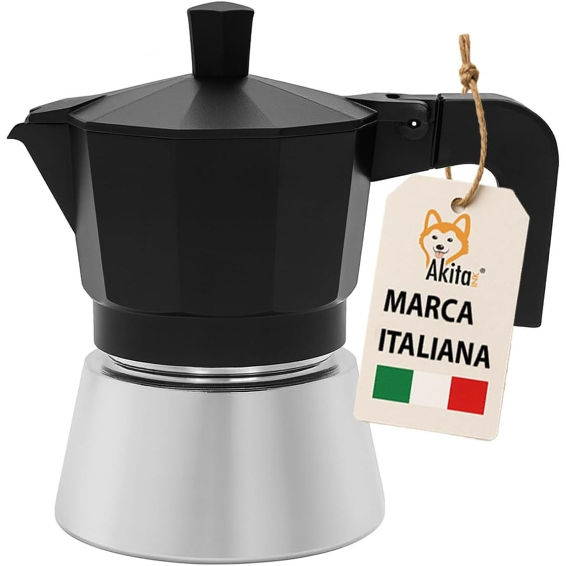 TEMU Akitaink Stainless Steel Black – Induction Espresso Maker, Elegant Design, Ergonomic Handle, Authentic , Compatible With All Cooktops (3 Cups)