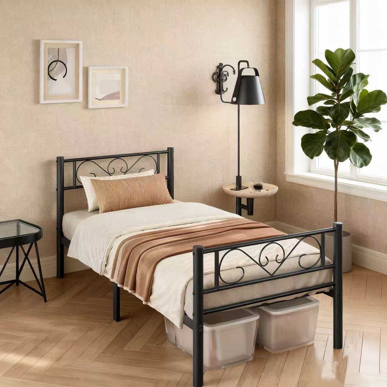 Wrought Iron Bed, 90 X 200 Cm, Guest Bed, Easy Assembly, Metal Single Bed, Bed Frame, Bed Frame, Metal Bed, , Suitable For Single Rooms